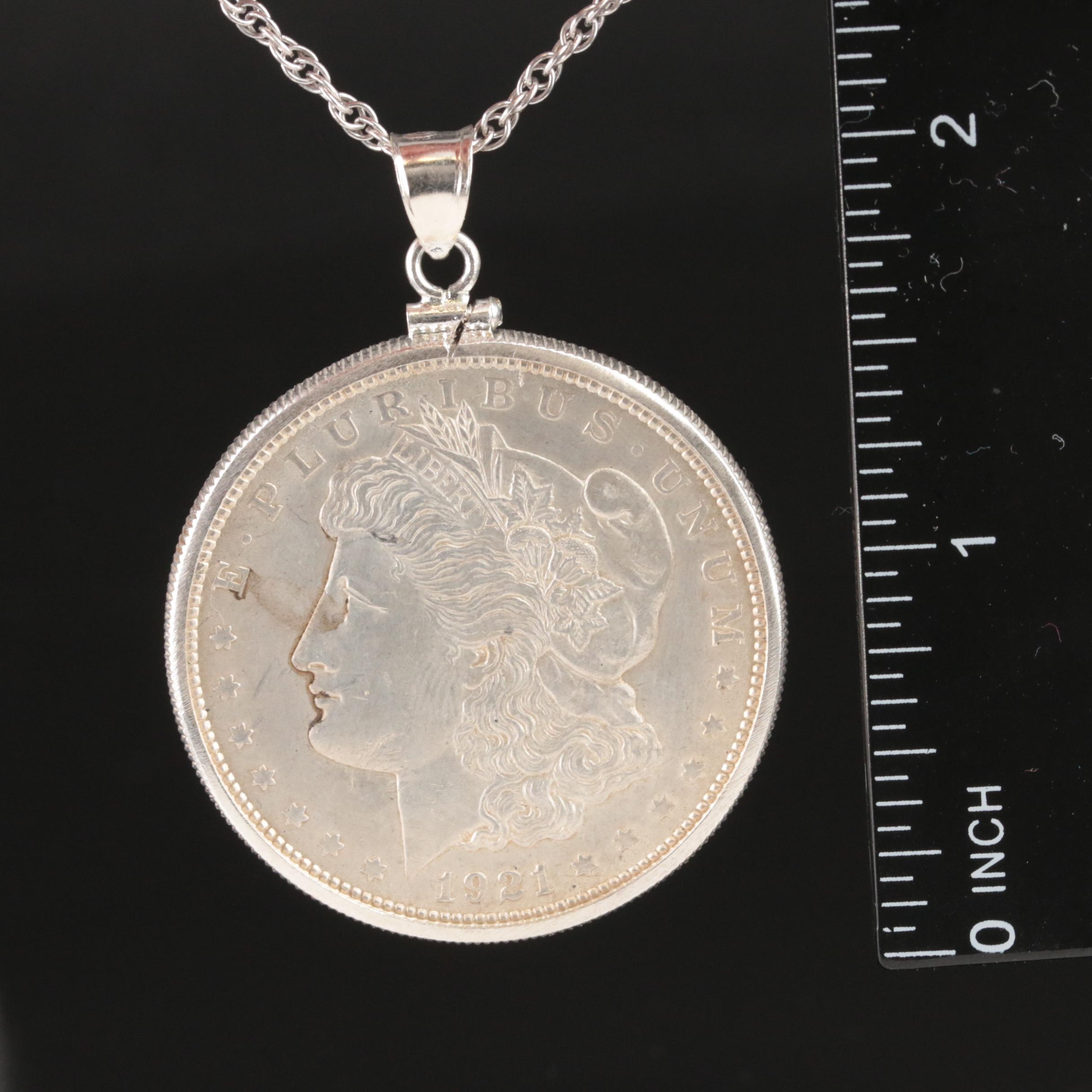 Sterling Necklace with 1921 Morgan Silver Dollar