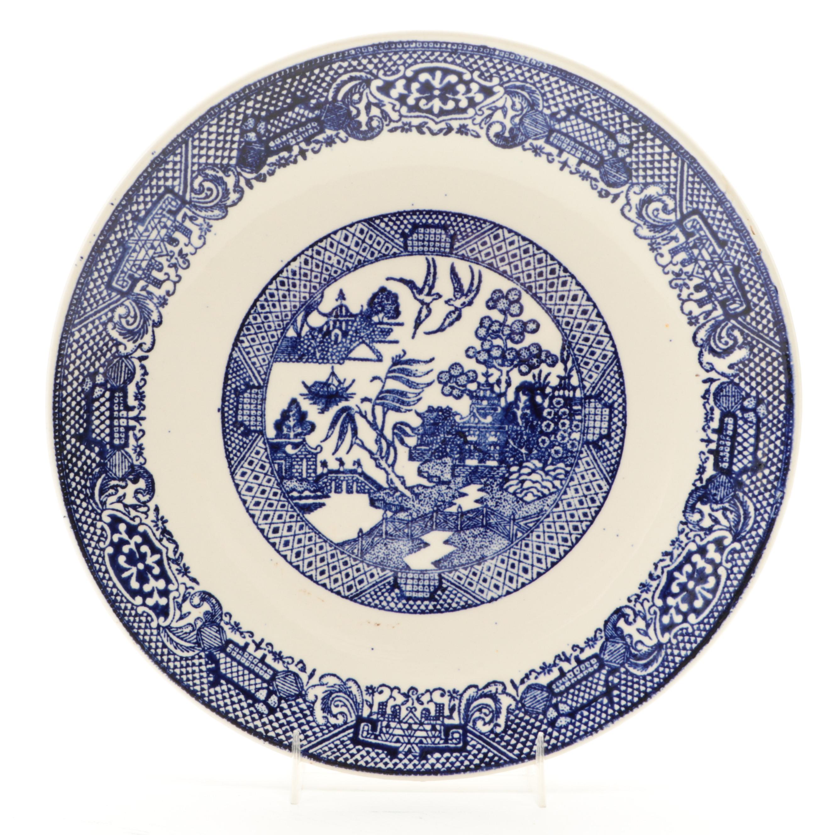 Johnson Bros. "Dover Blue" Oval Platter and Other Blue Willow Plate, Mid-20th C.