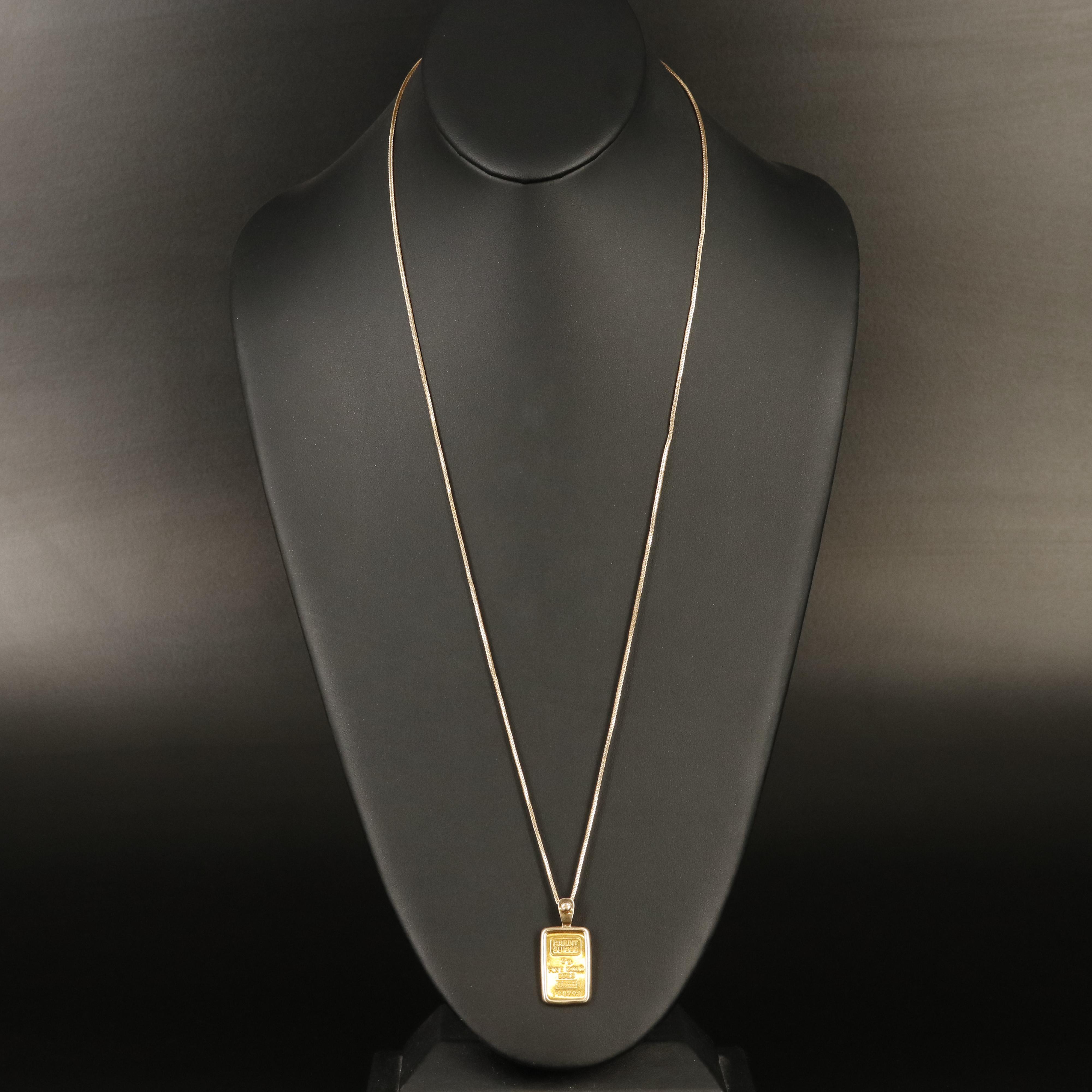 Credit Suisse Gold Bar Pendant on 14K Foxtail Necklace