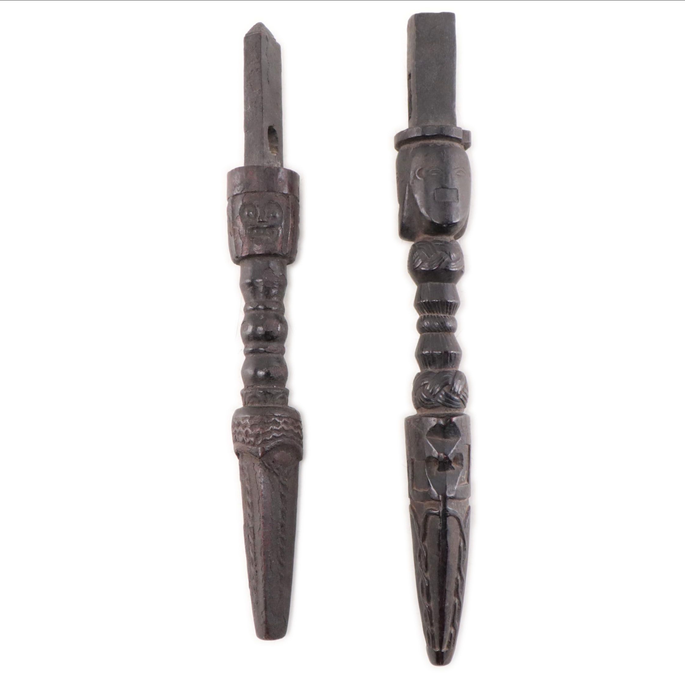 Tibetan Carved Wood Drum Handles