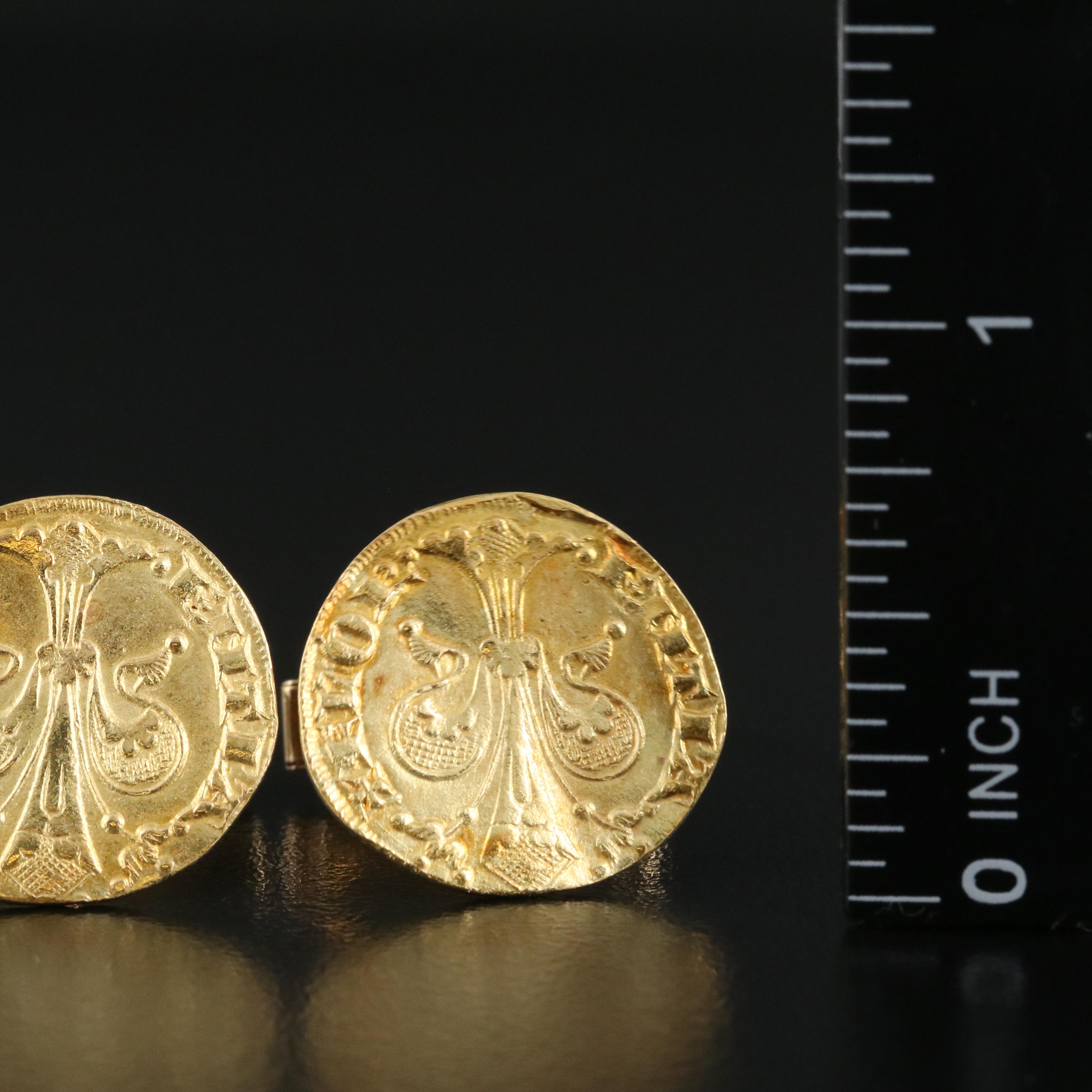 14K Cufflinks with Two Reproduction Gold Italian Coins