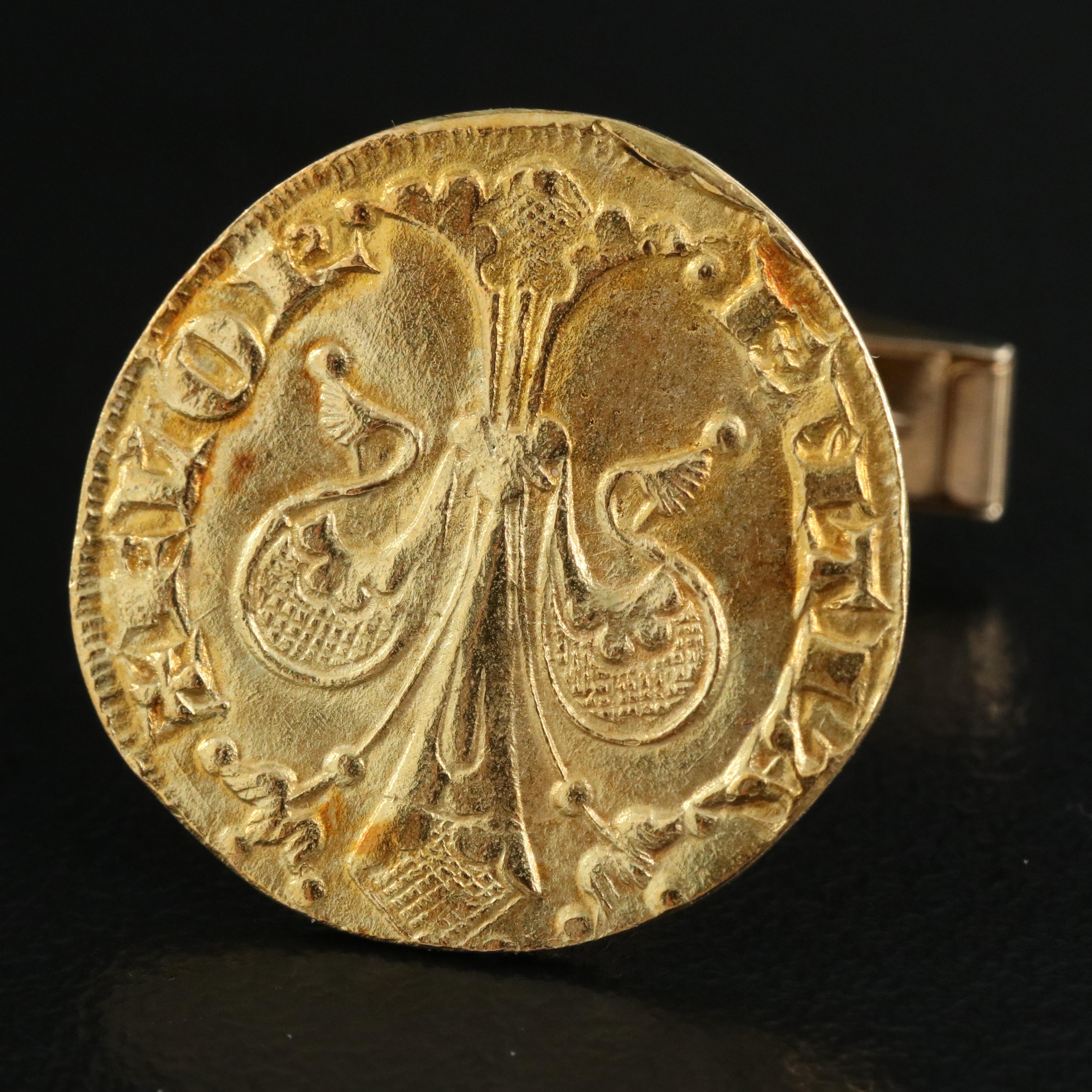14K Cufflinks with Two Reproduction Gold Italian Coins