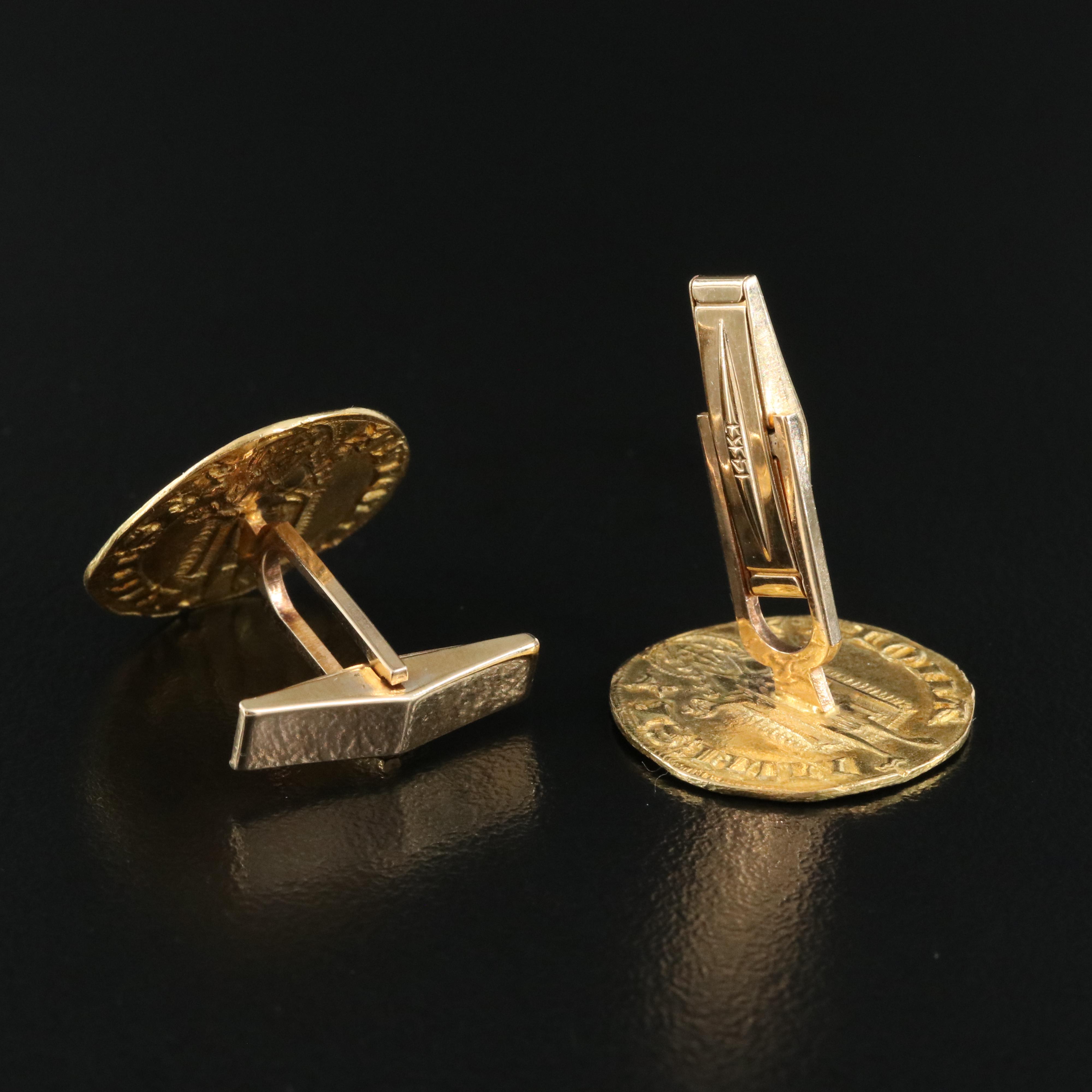 14K Cufflinks with Two Reproduction Gold Italian Coins