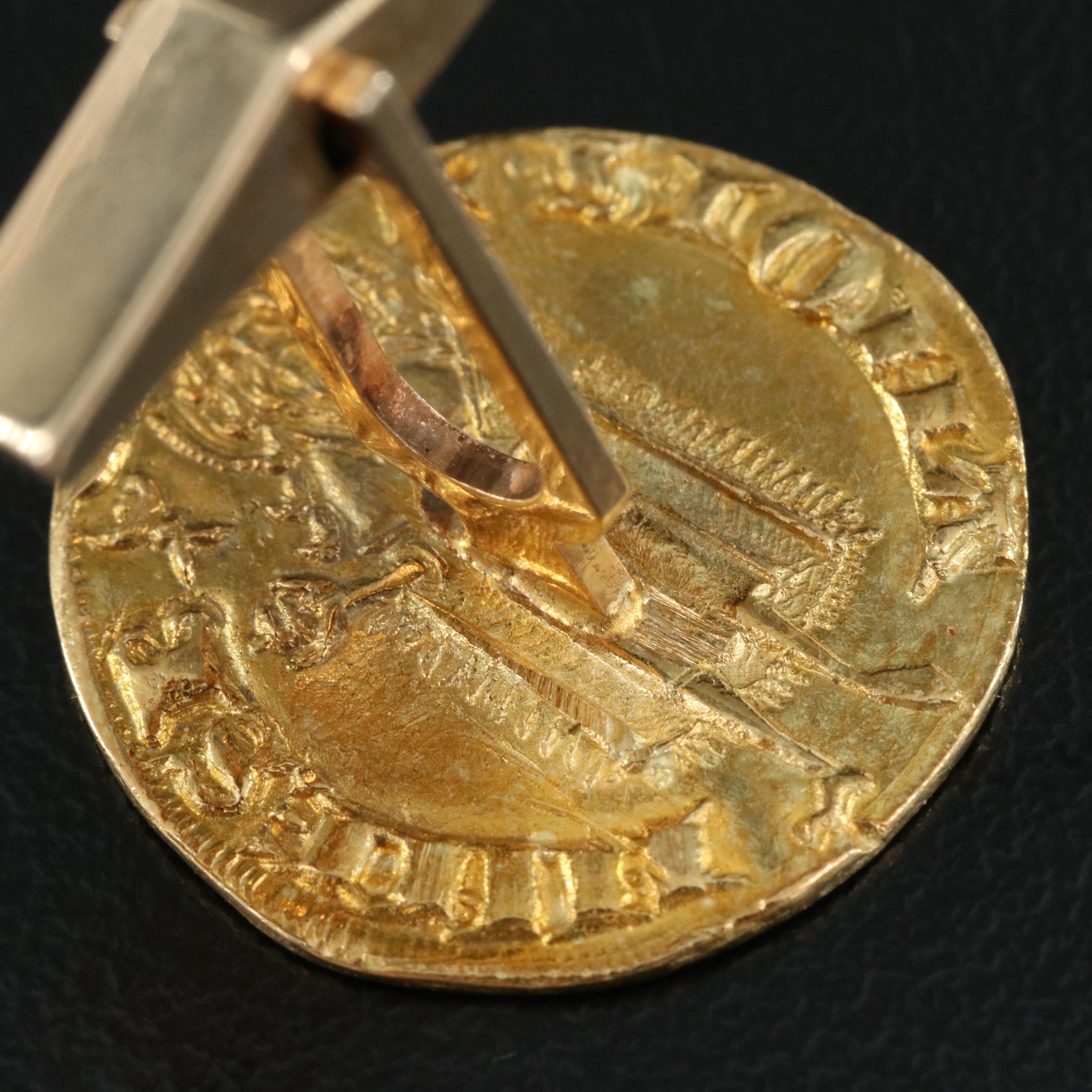 14K Cufflinks with Two Reproduction Gold Italian Coins