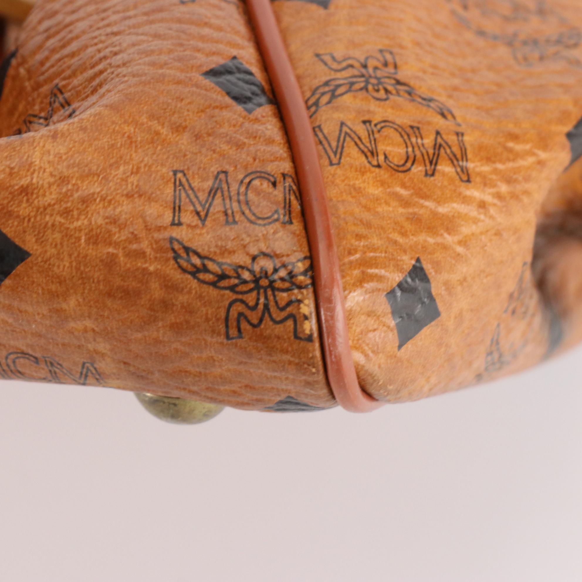 MCM München Boston Satchel Bag in Cognac Visetos Coated Canvas and Leather