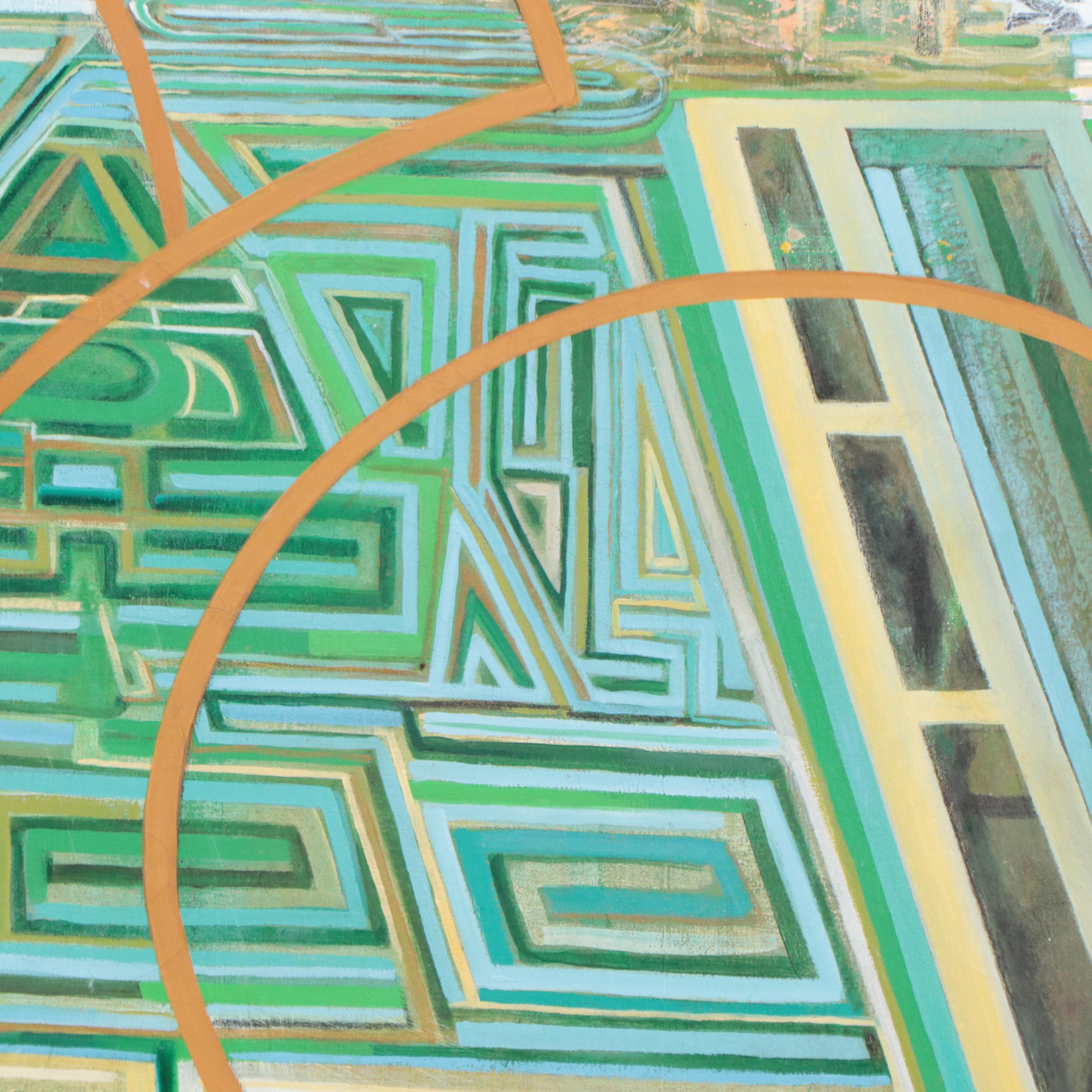 Raphael Angel Collazo Mixed Media Painting "French Garden (Maze)," 1985