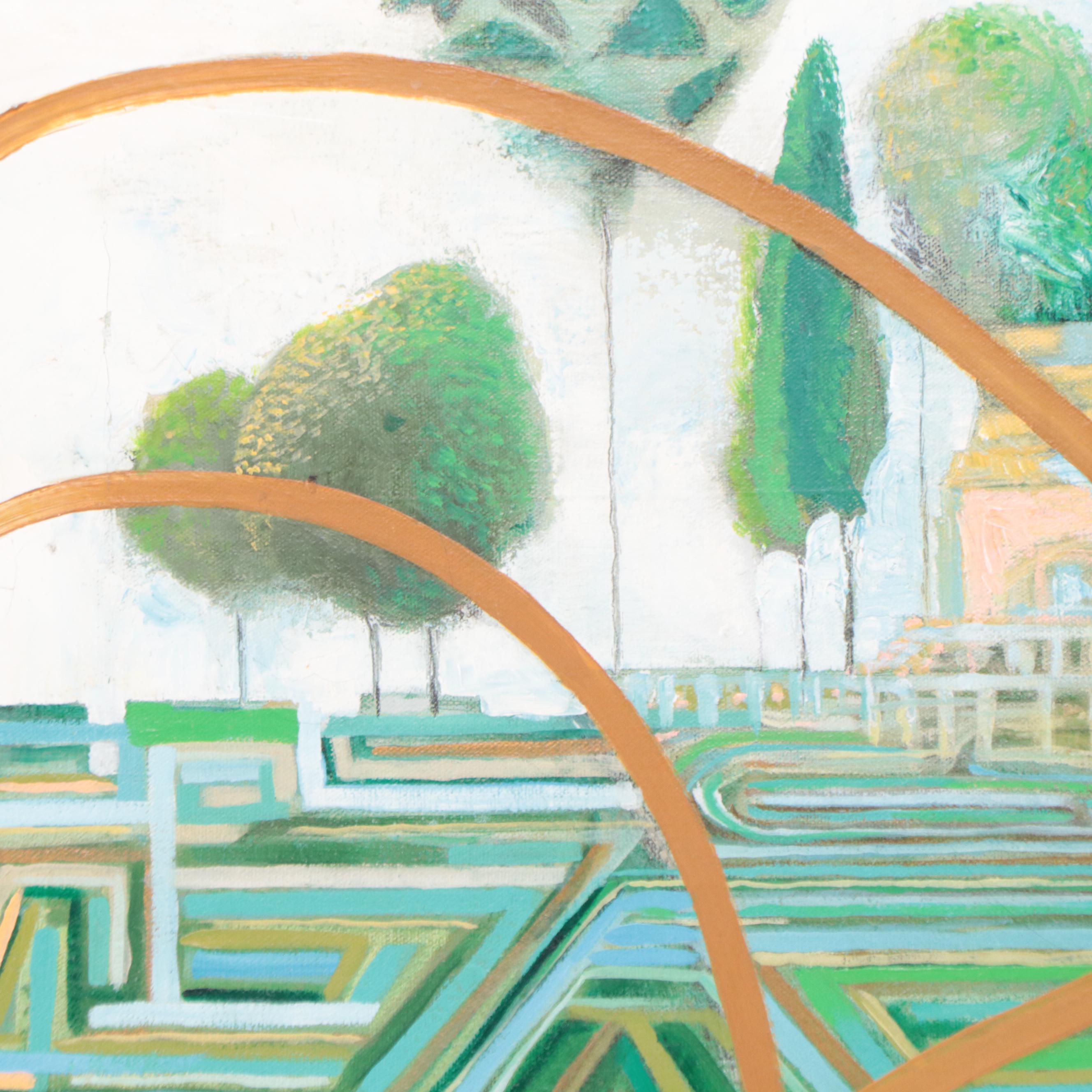 Raphael Angel Collazo Mixed Media Painting "French Garden (Maze)," 1985