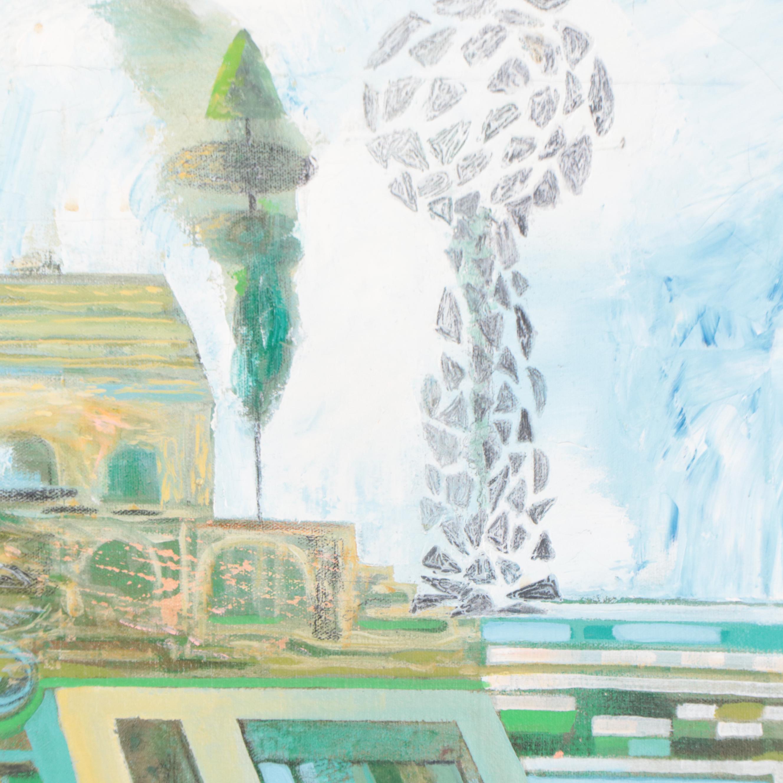 Raphael Angel Collazo Mixed Media Painting "French Garden (Maze)," 1985