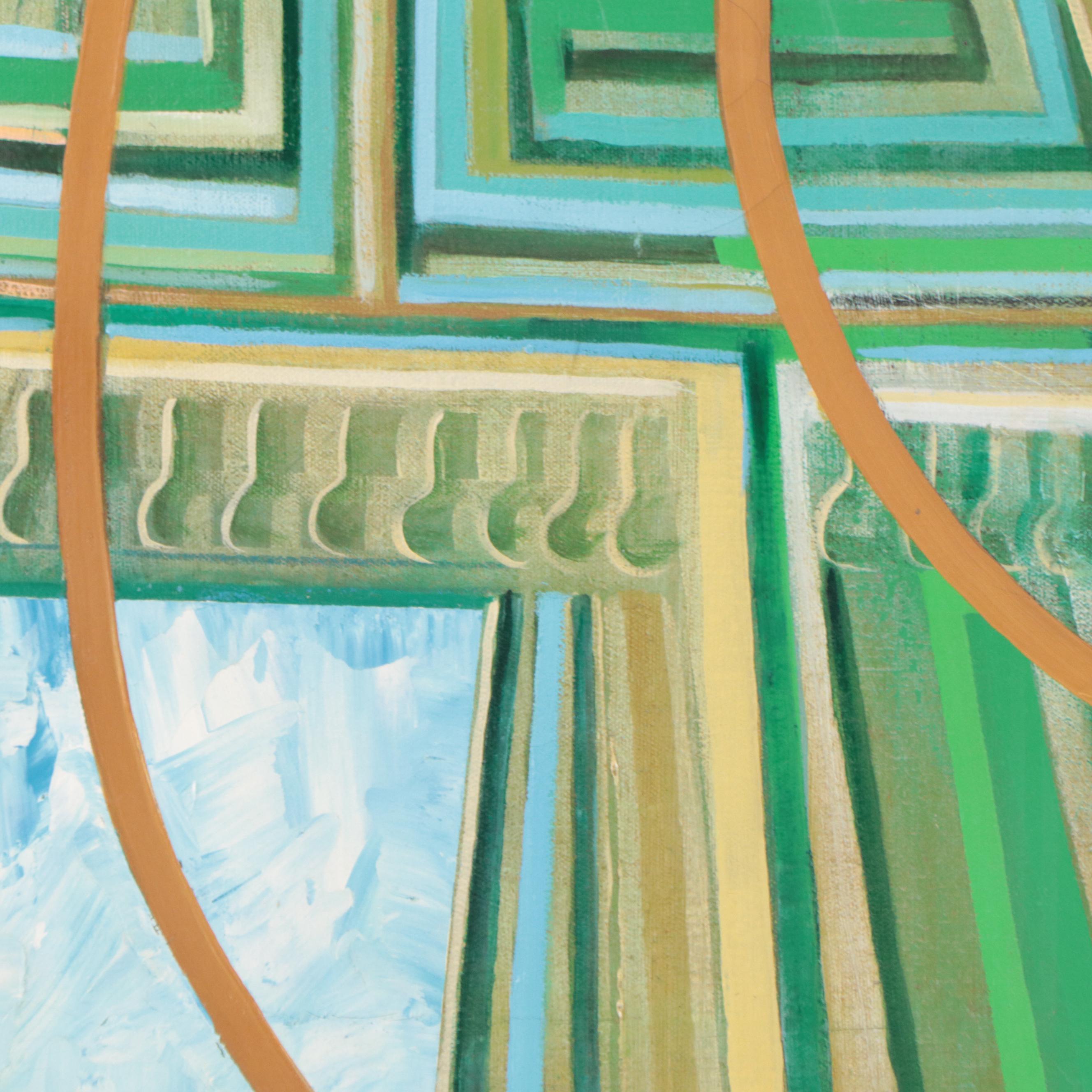 Raphael Angel Collazo Mixed Media Painting "French Garden (Maze)," 1985