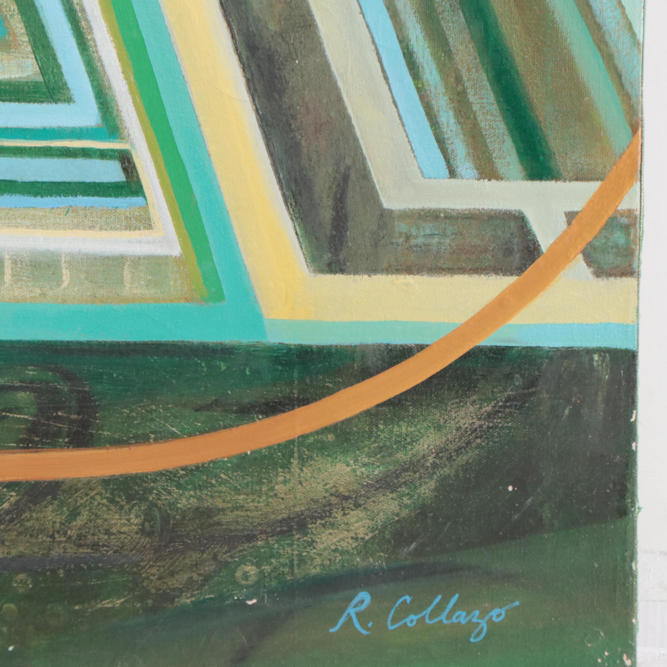 Raphael Angel Collazo Mixed Media Painting "French Garden (Maze)," 1985