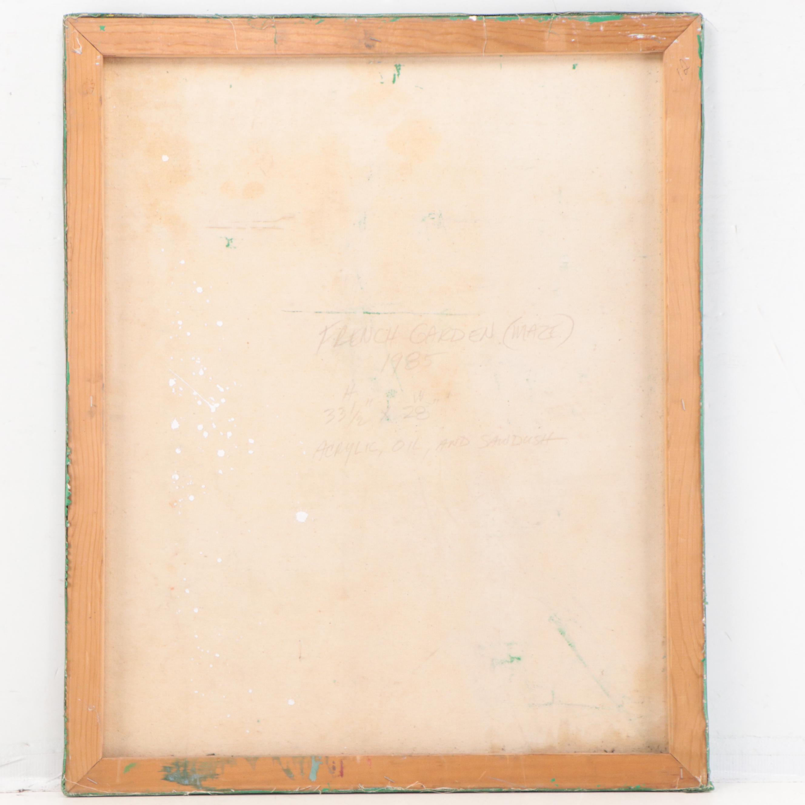 Raphael Angel Collazo Mixed Media Painting "French Garden (Maze)," 1985