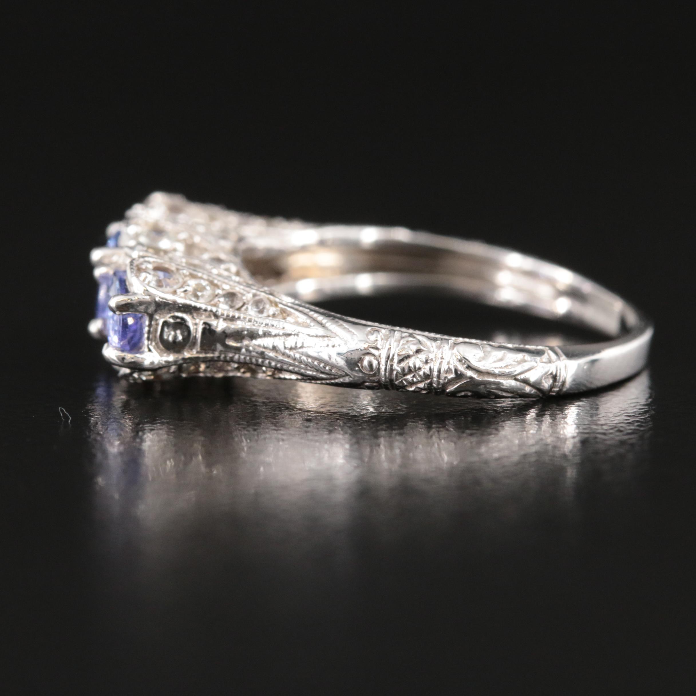 Vintage Style 14K Tanzanite and Sapphire Ring