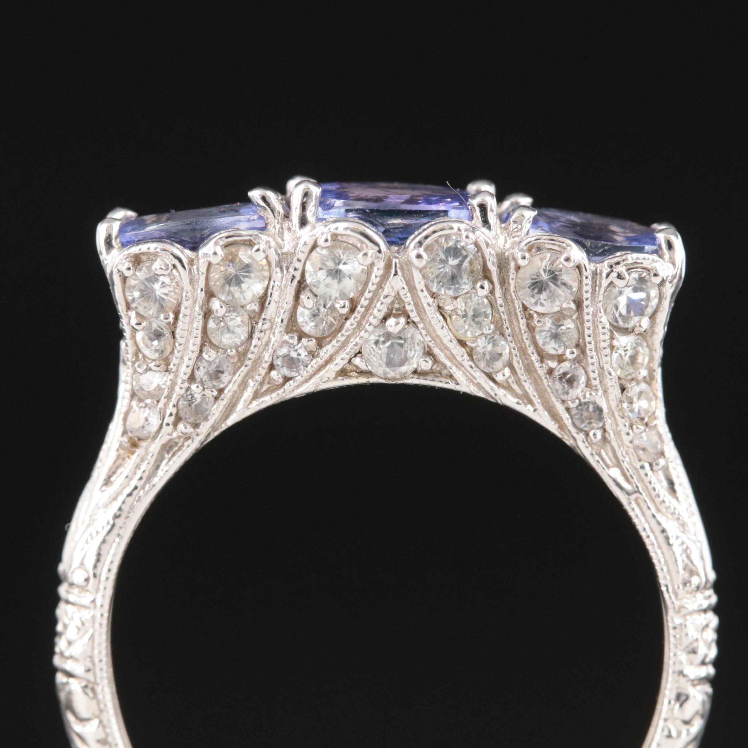 Vintage Style 14K Tanzanite and Sapphire Ring