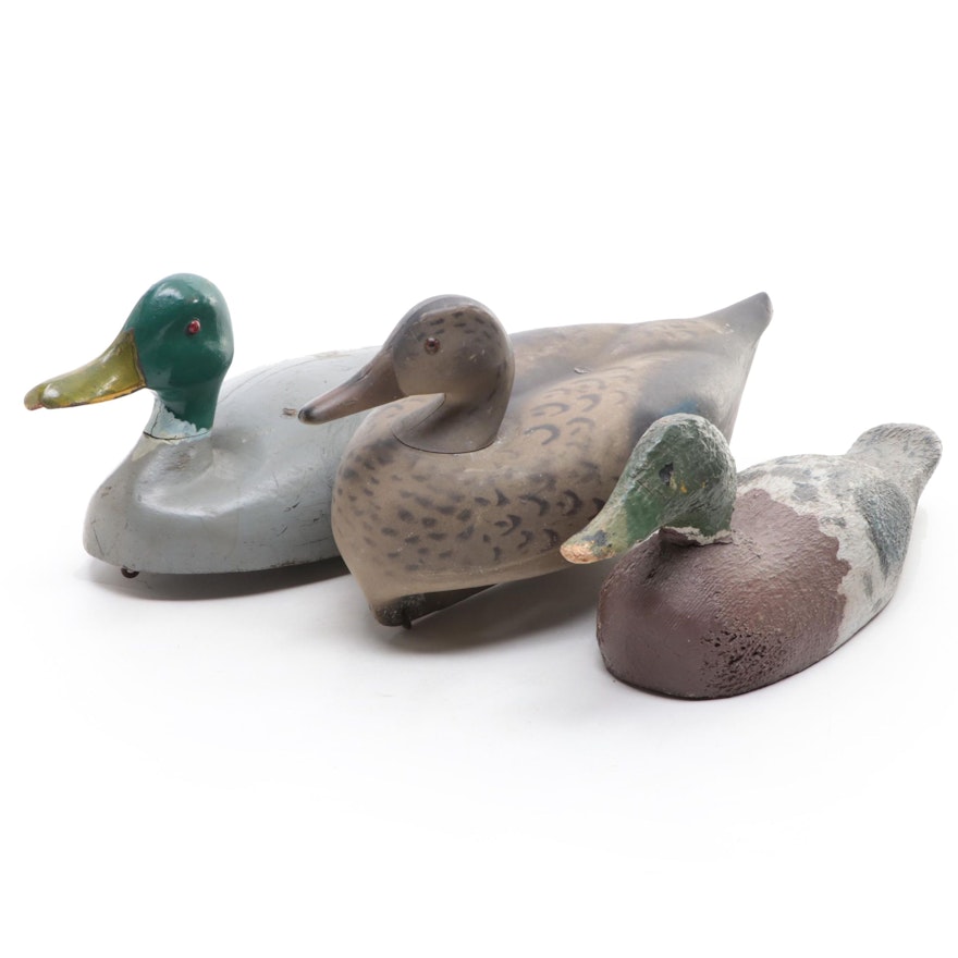 Three Duck Decoys With Mallard Drake and Hen