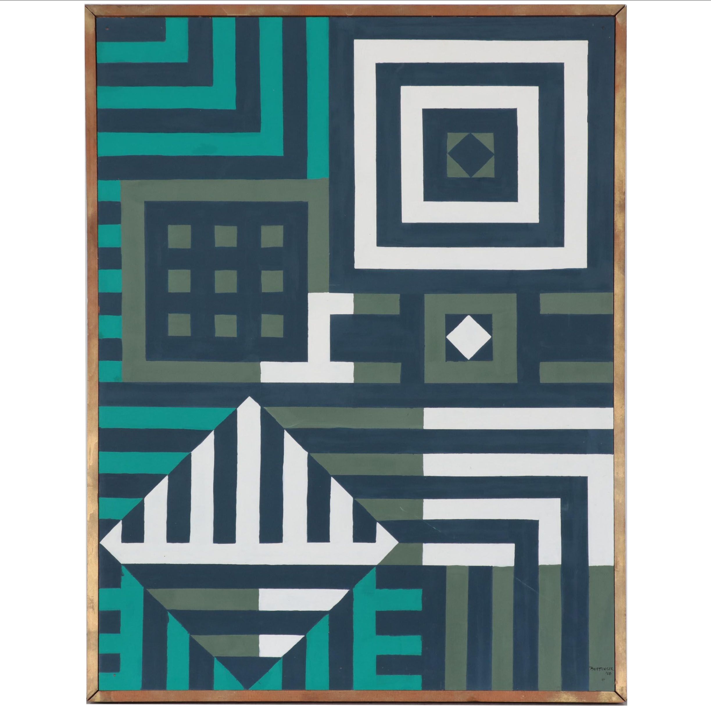 Geometric Op Art Acrylic Painting, 1960