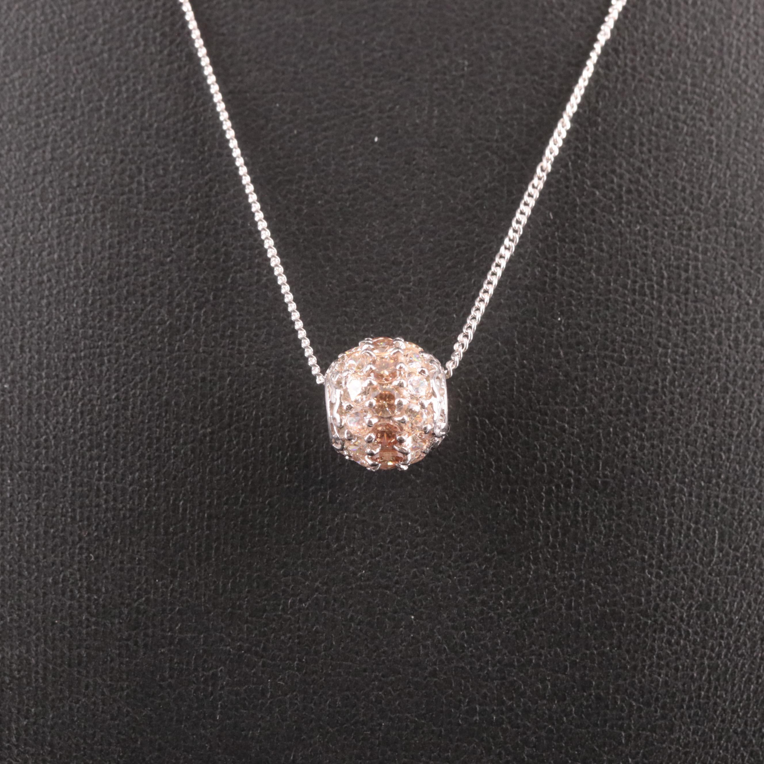 Sterling Cubic Zirconia Single Bead Necklace