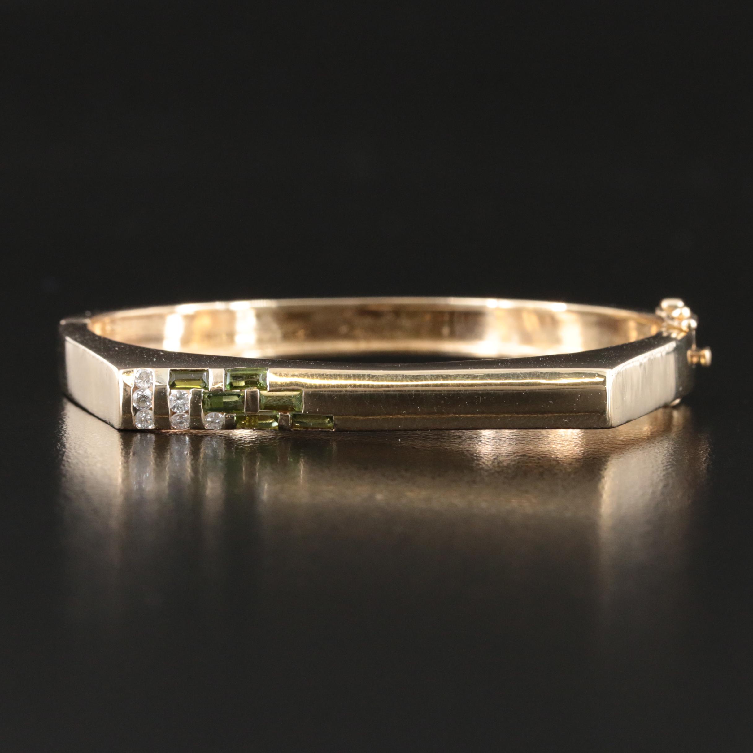 Modern 14K Diamond and Tourmaline Woven Design Bangle