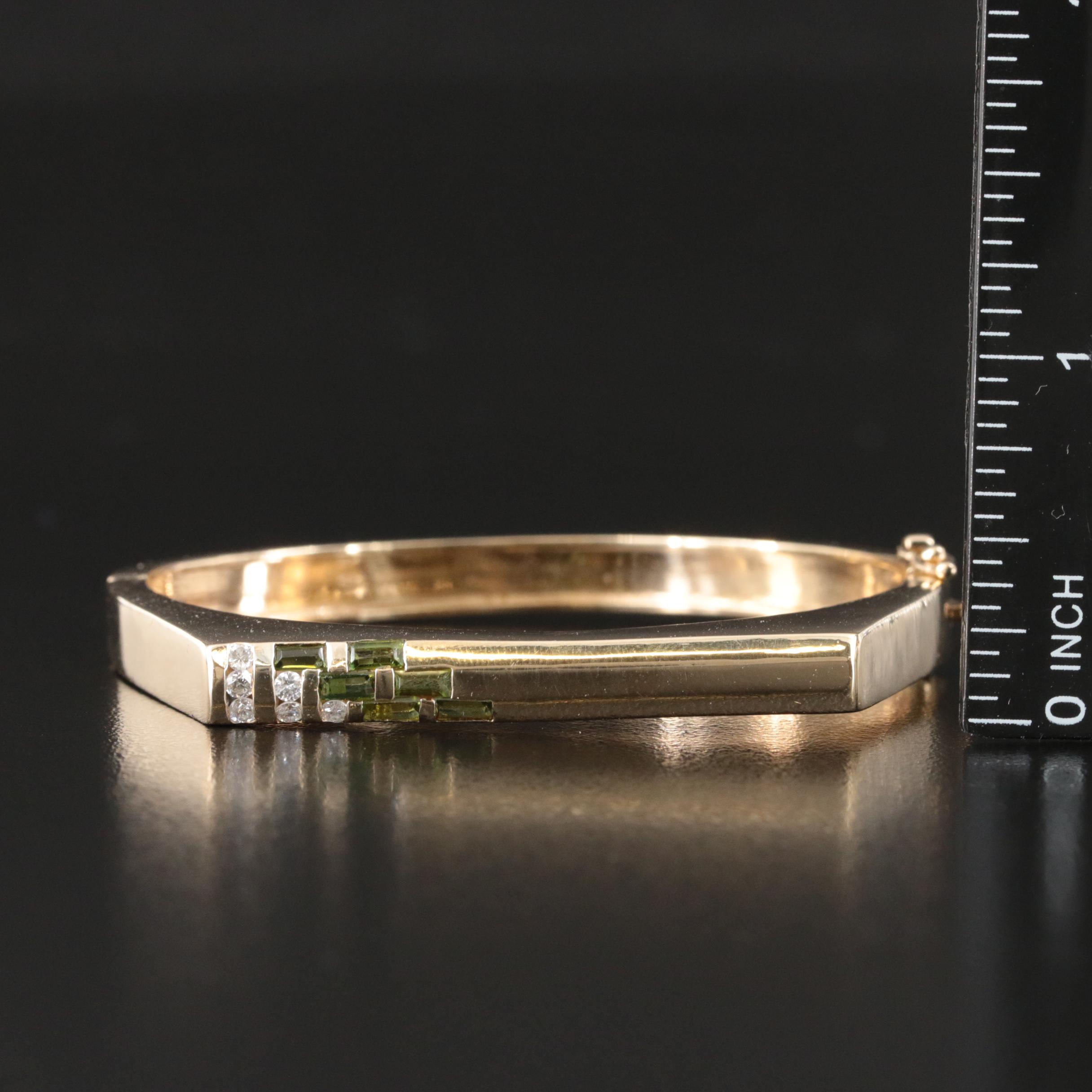 Modern 14K Diamond and Tourmaline Woven Design Bangle