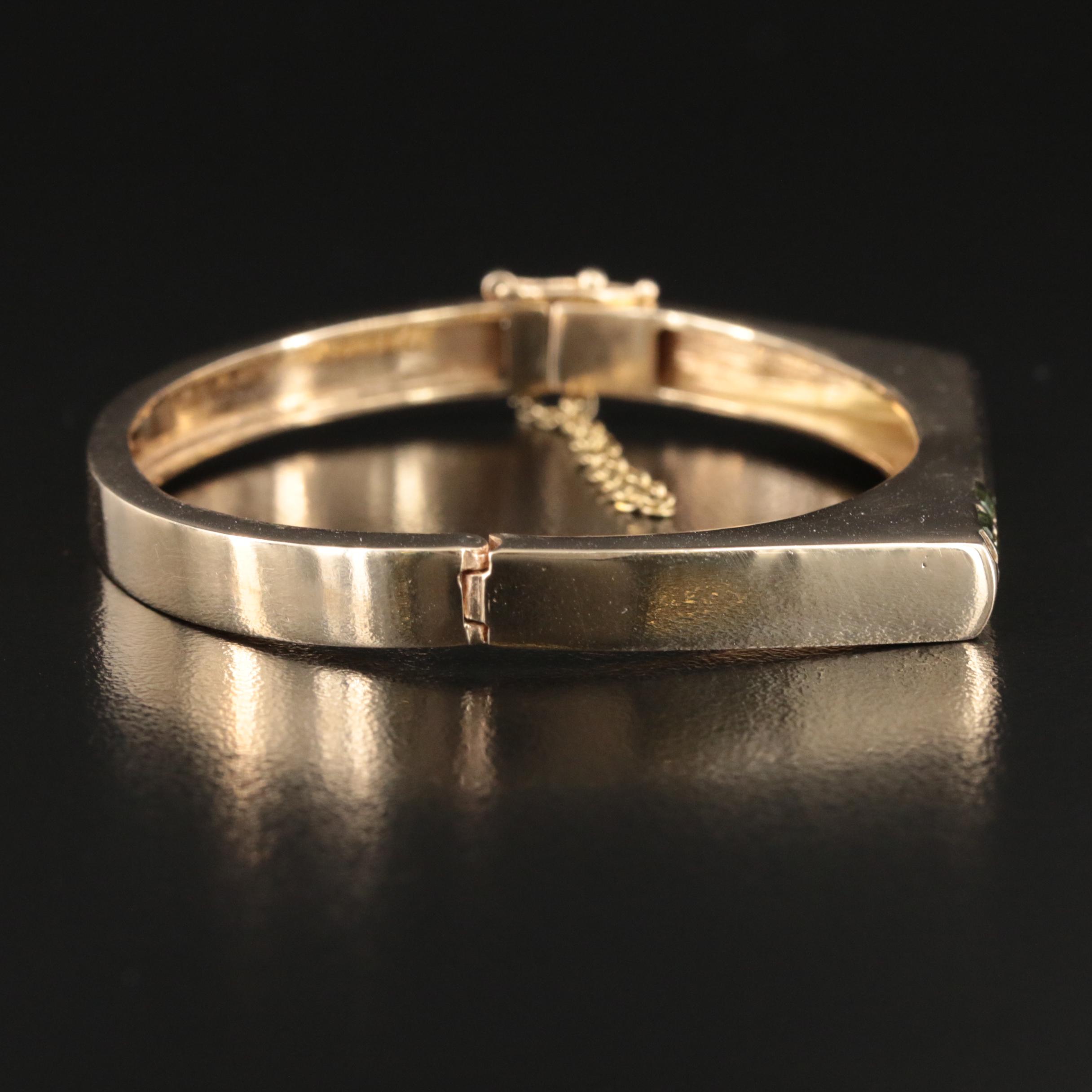 Modern 14K Diamond and Tourmaline Woven Design Bangle