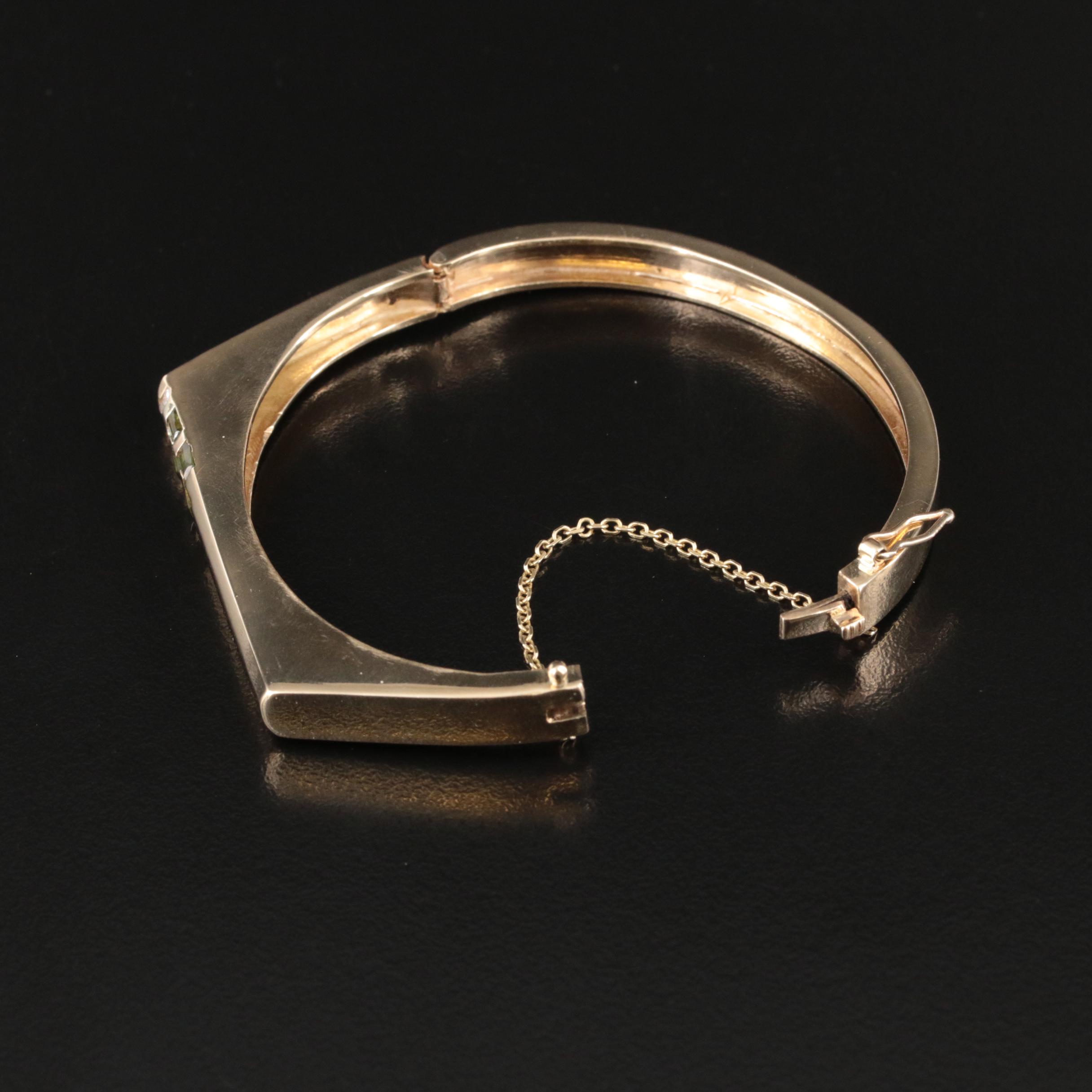 Modern 14K Diamond and Tourmaline Woven Design Bangle