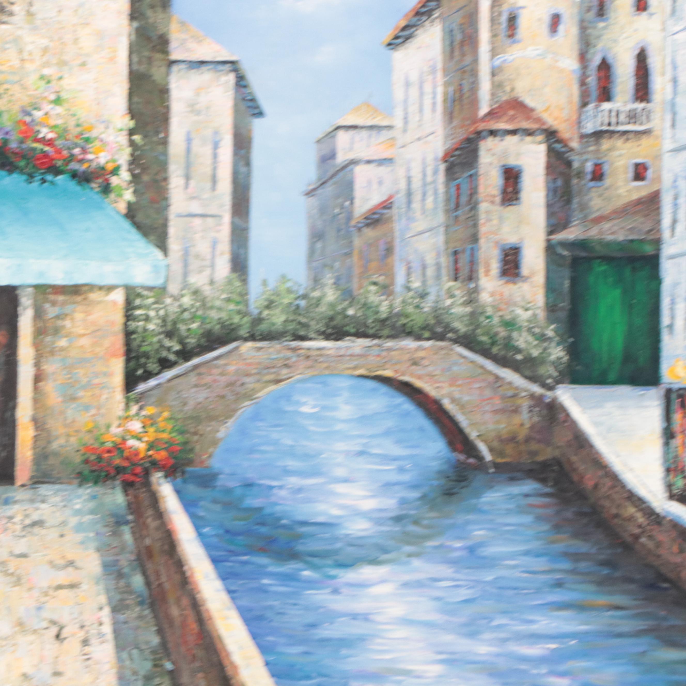 Marie Charlot Impressionist Style Oil Painting of Venetian Canal Scene