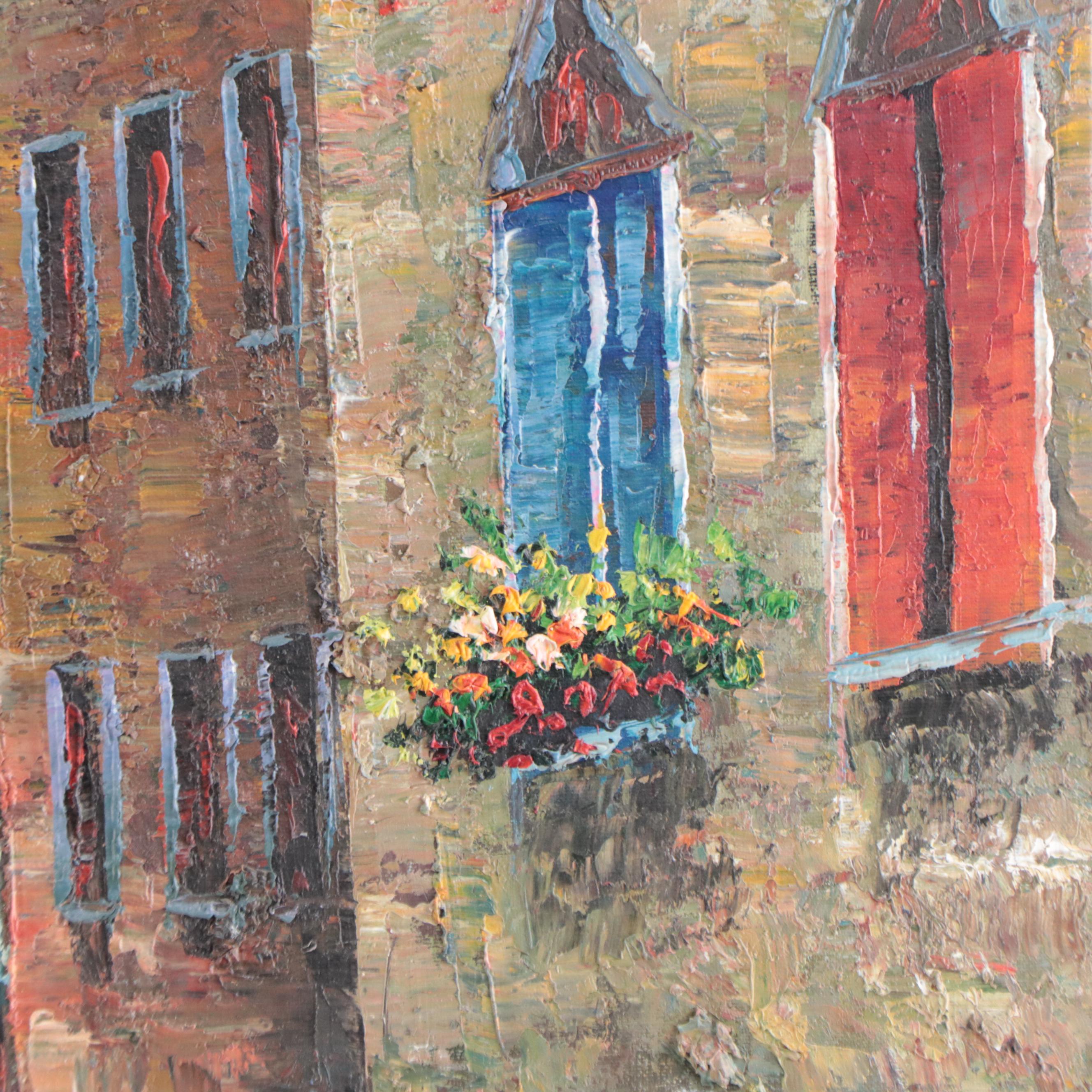 Marie Charlot Impressionist Style Oil Painting of Venetian Canal Scene