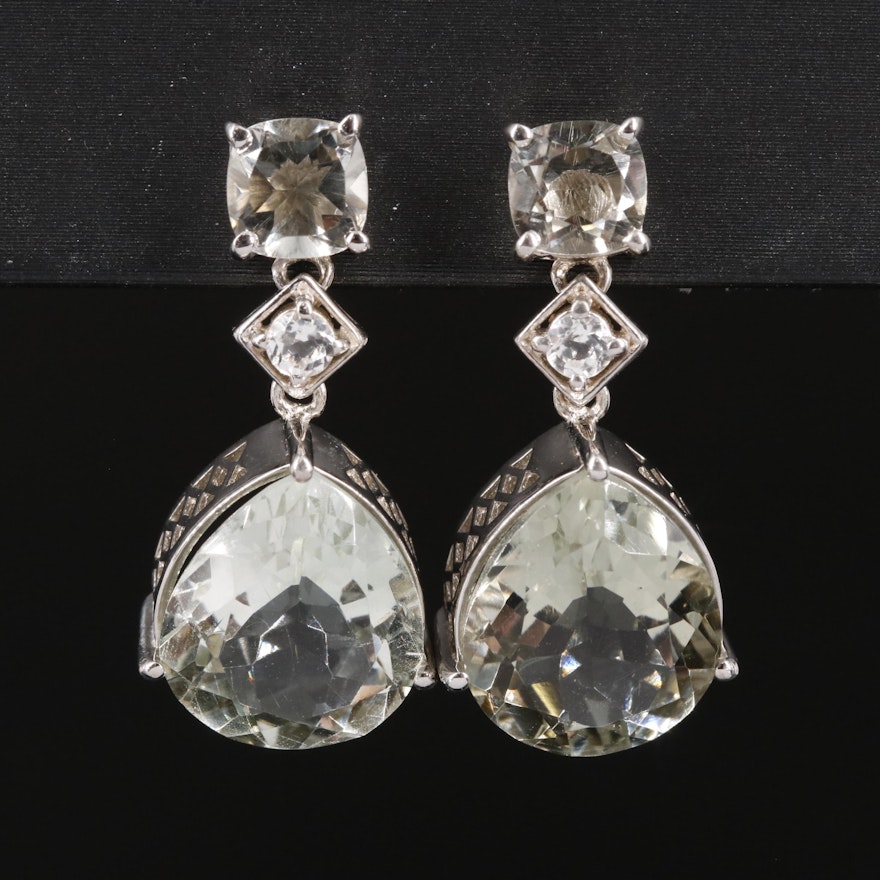 Sterling Trasiolite and White Topaz Dangle Earrings