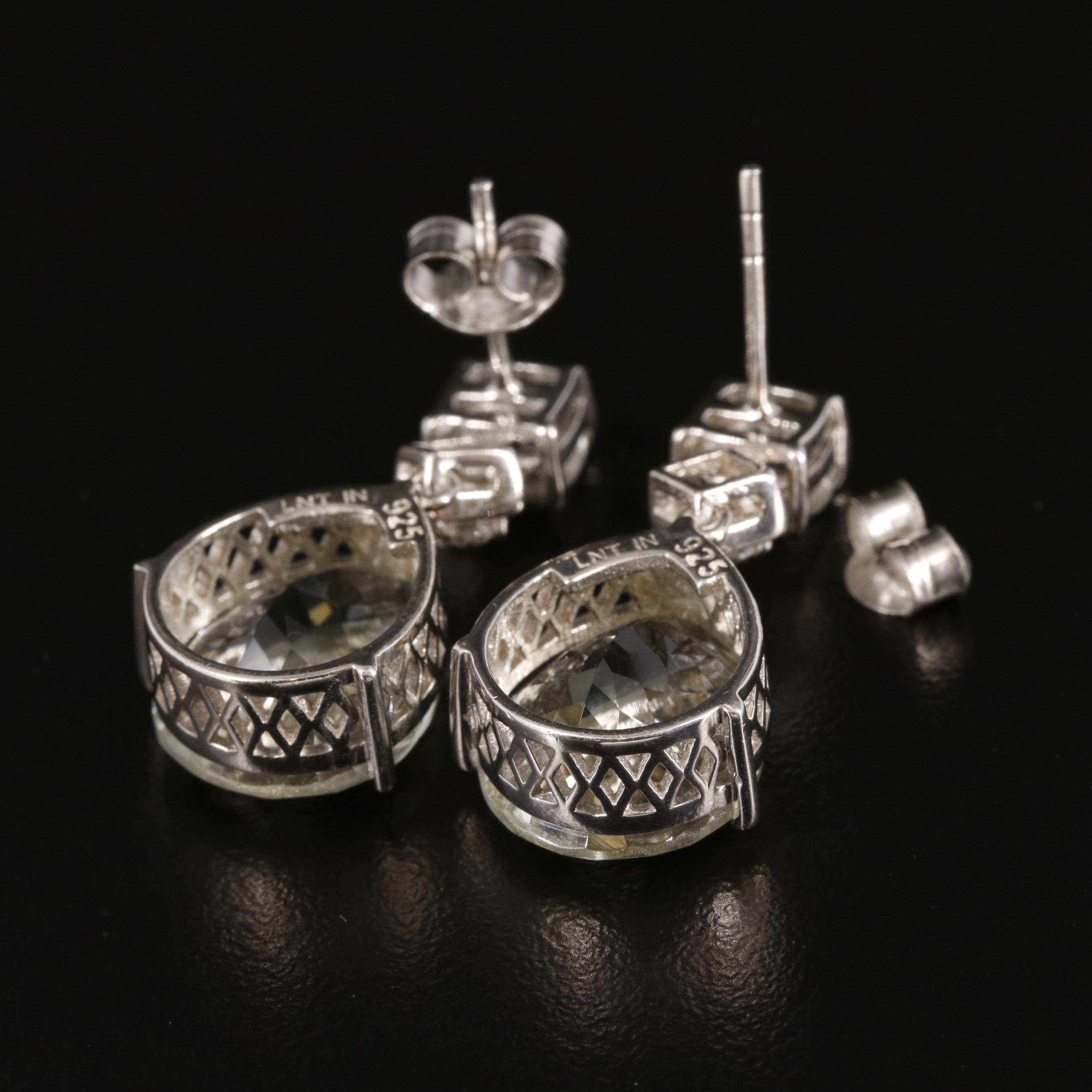 Sterling Trasiolite and White Topaz Dangle Earrings