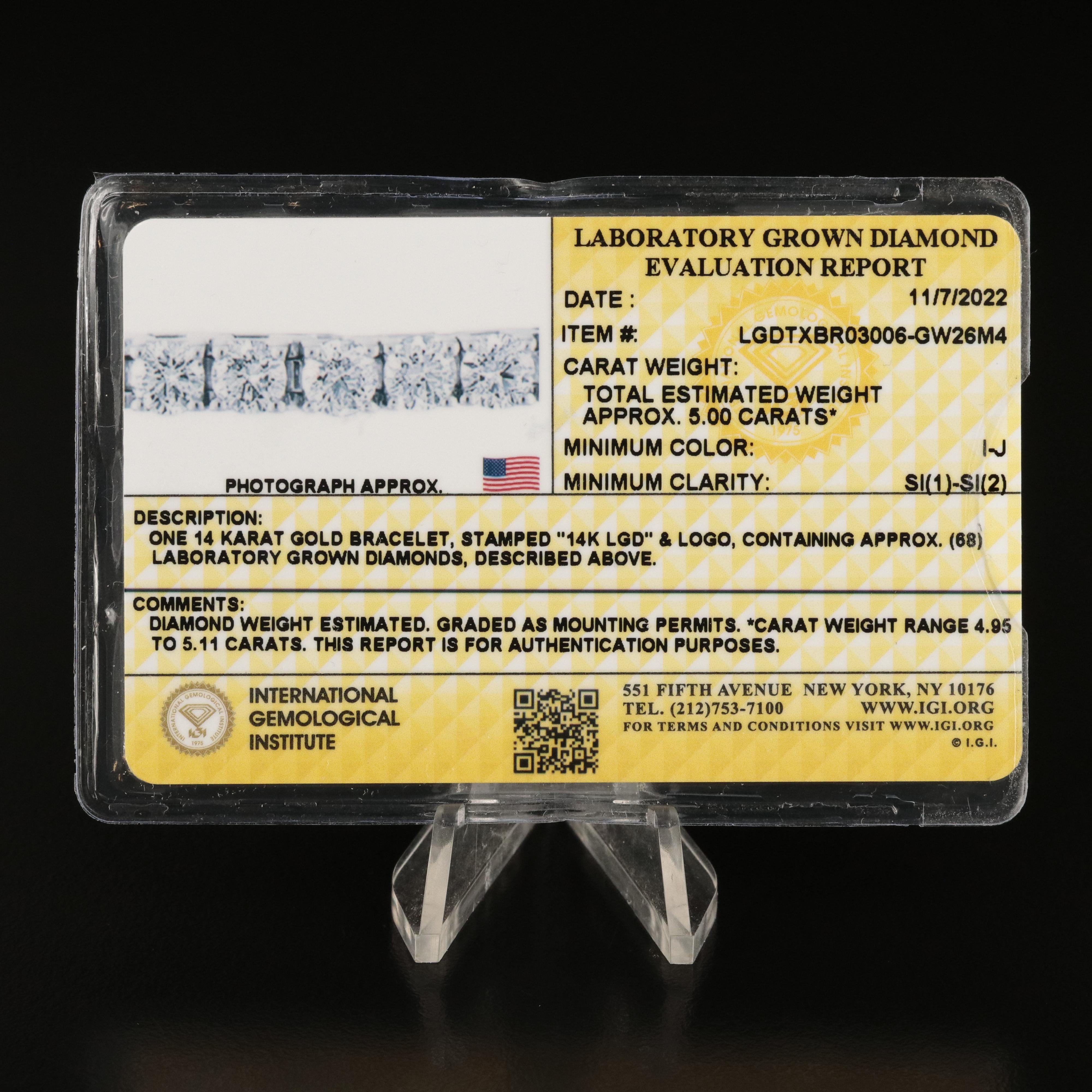 14K 5.00 CTW Lab Grown Diamond with IGI Report