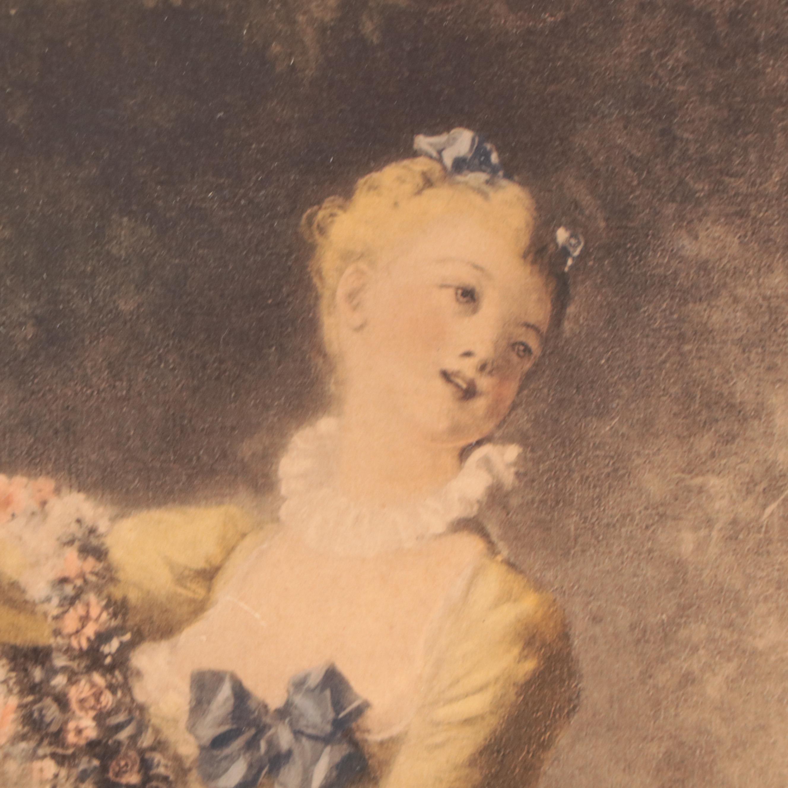 Hand-Colored Rotogravure After Jean-Honoré Fragonard "The Wreath," Circa 1940
