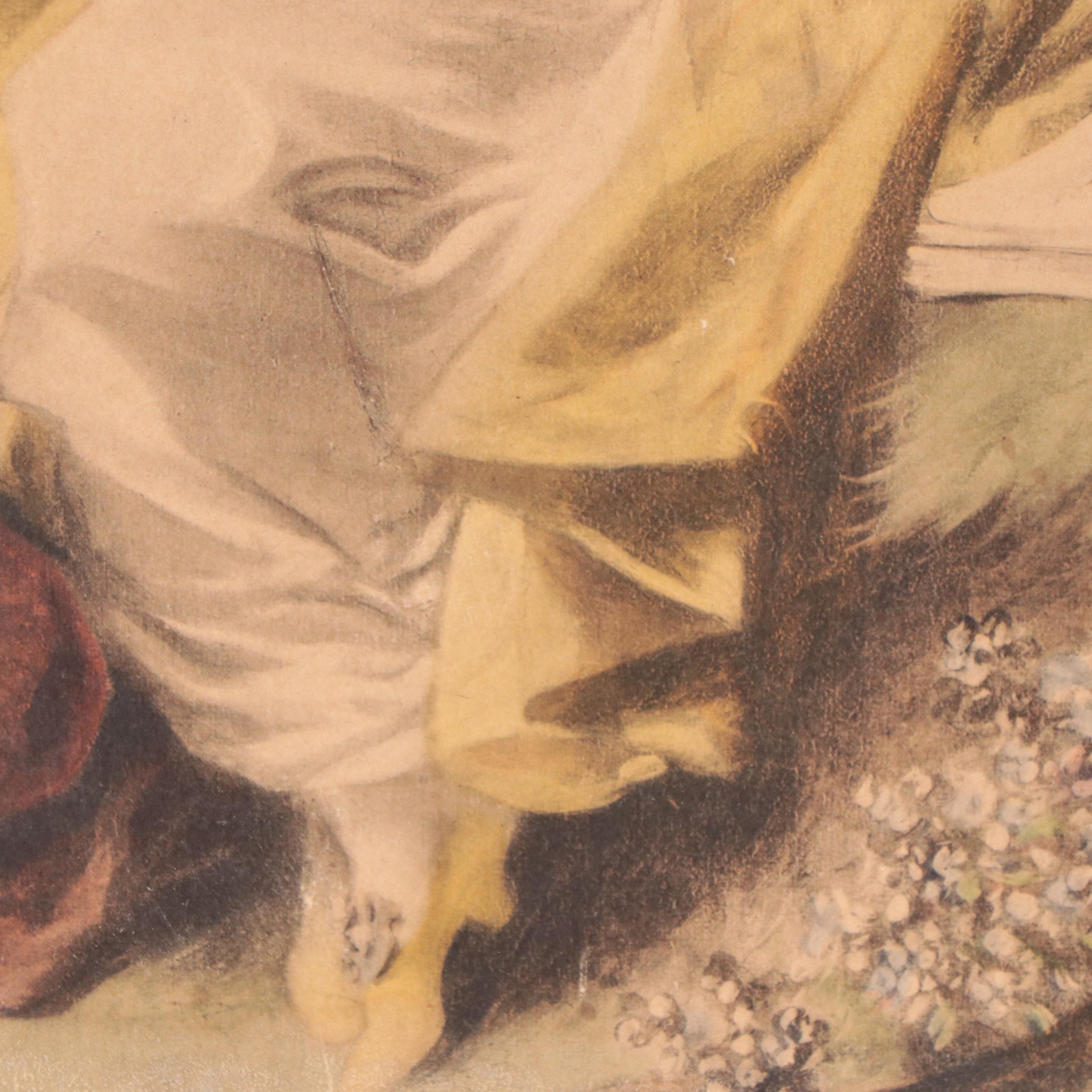 Hand-Colored Rotogravure After Jean-Honoré Fragonard "The Wreath," Circa 1940