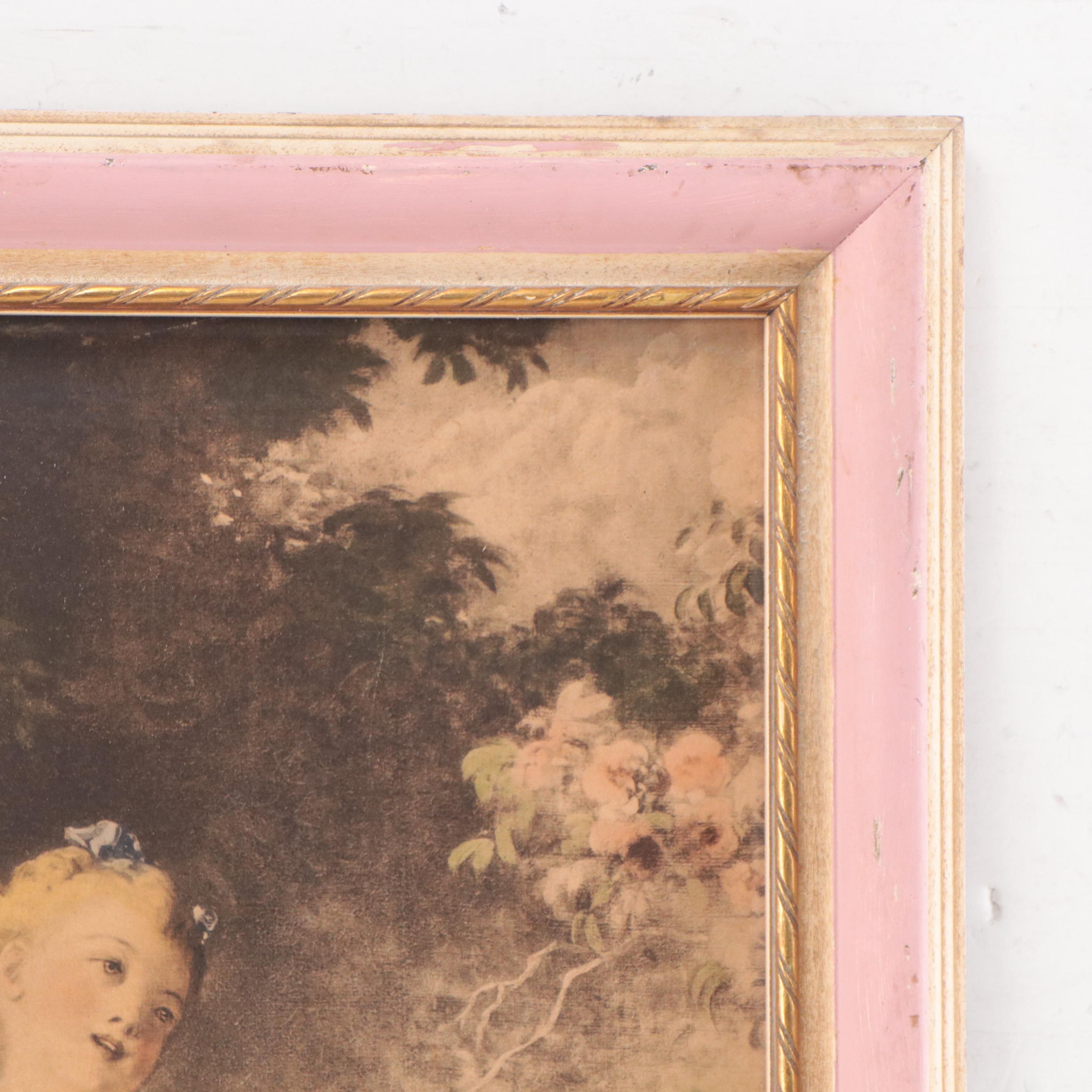 Hand-Colored Rotogravure After Jean-Honoré Fragonard "The Wreath," Circa 1940