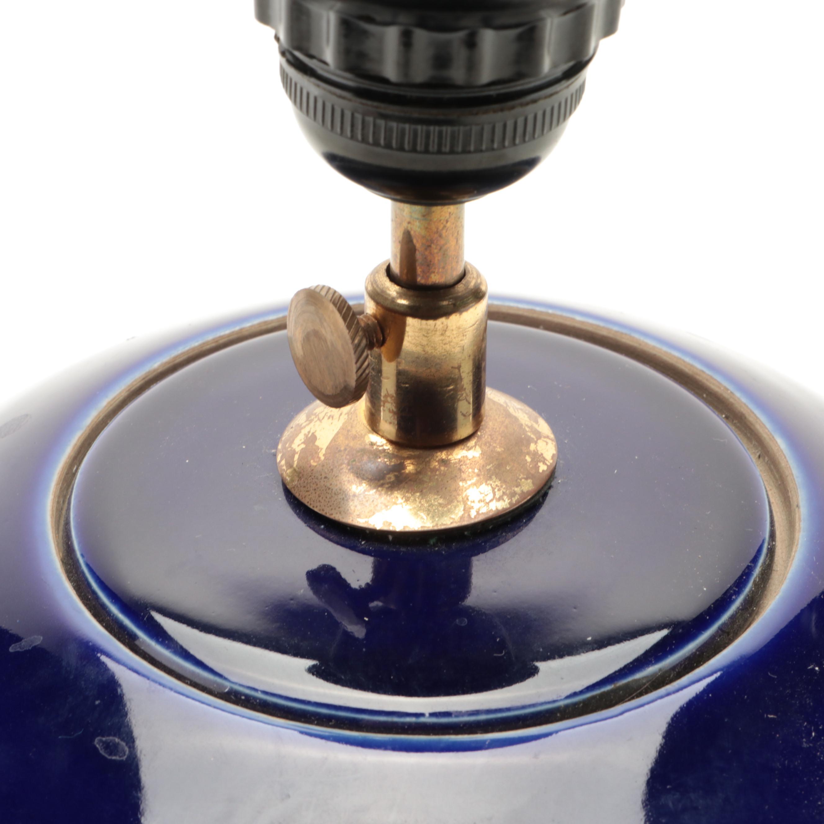 Cobalt Blue Porcelain Melon Jar Table Lamp, Mid to Late 20th Century