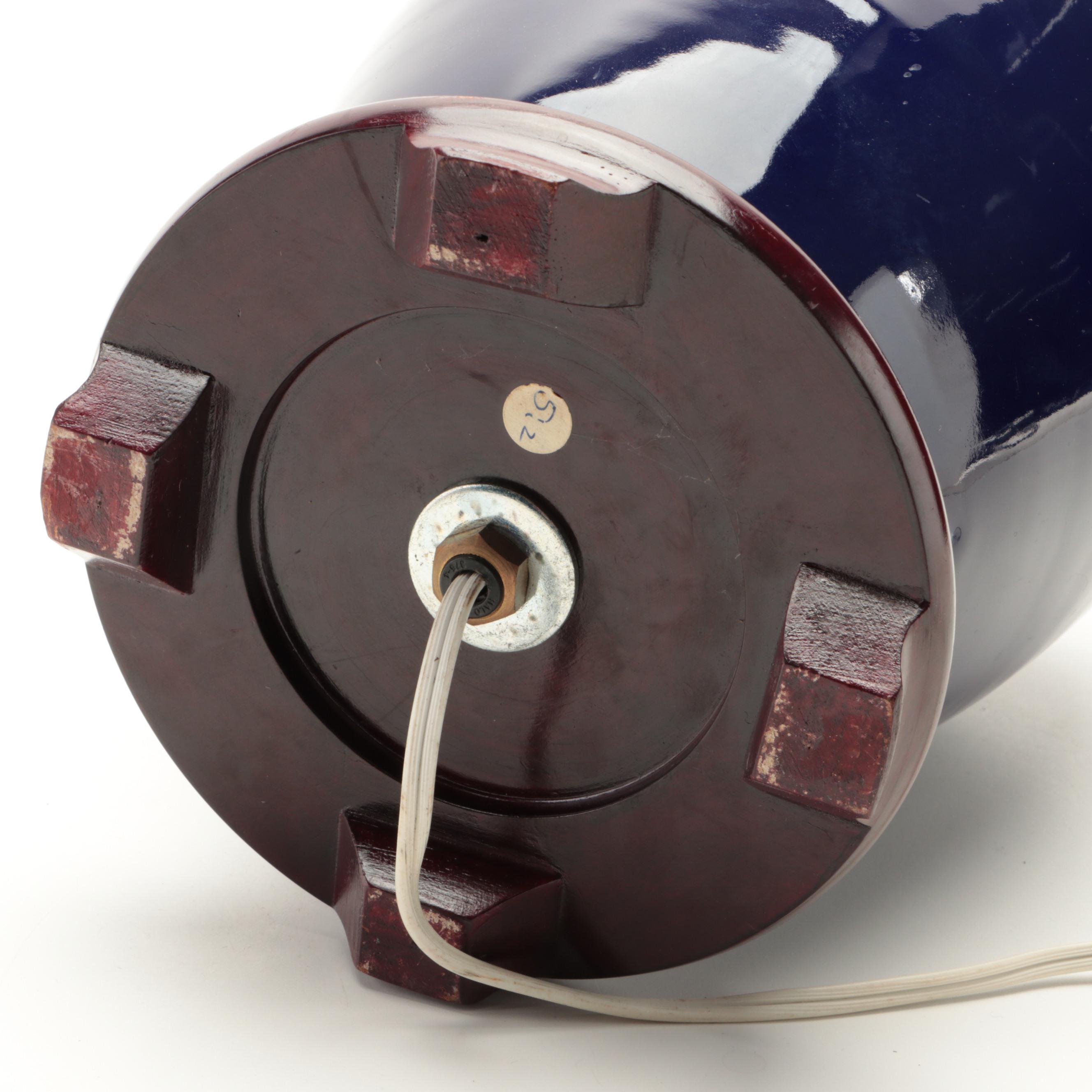 Cobalt Blue Porcelain Melon Jar Table Lamp, Mid to Late 20th Century