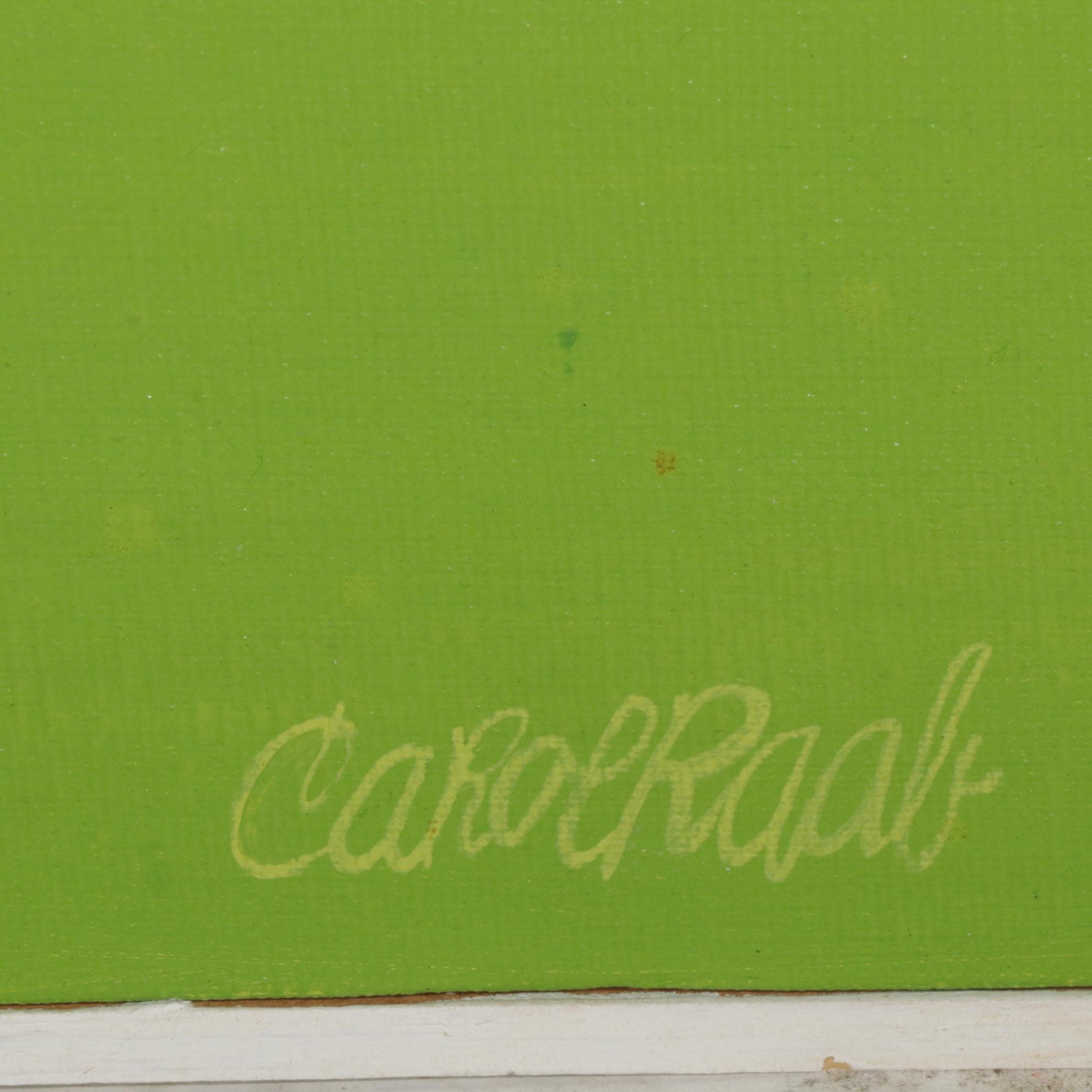 Carol Raab Still Life Acrylic Painting of Potted Ferns and Apple, Circa 1975