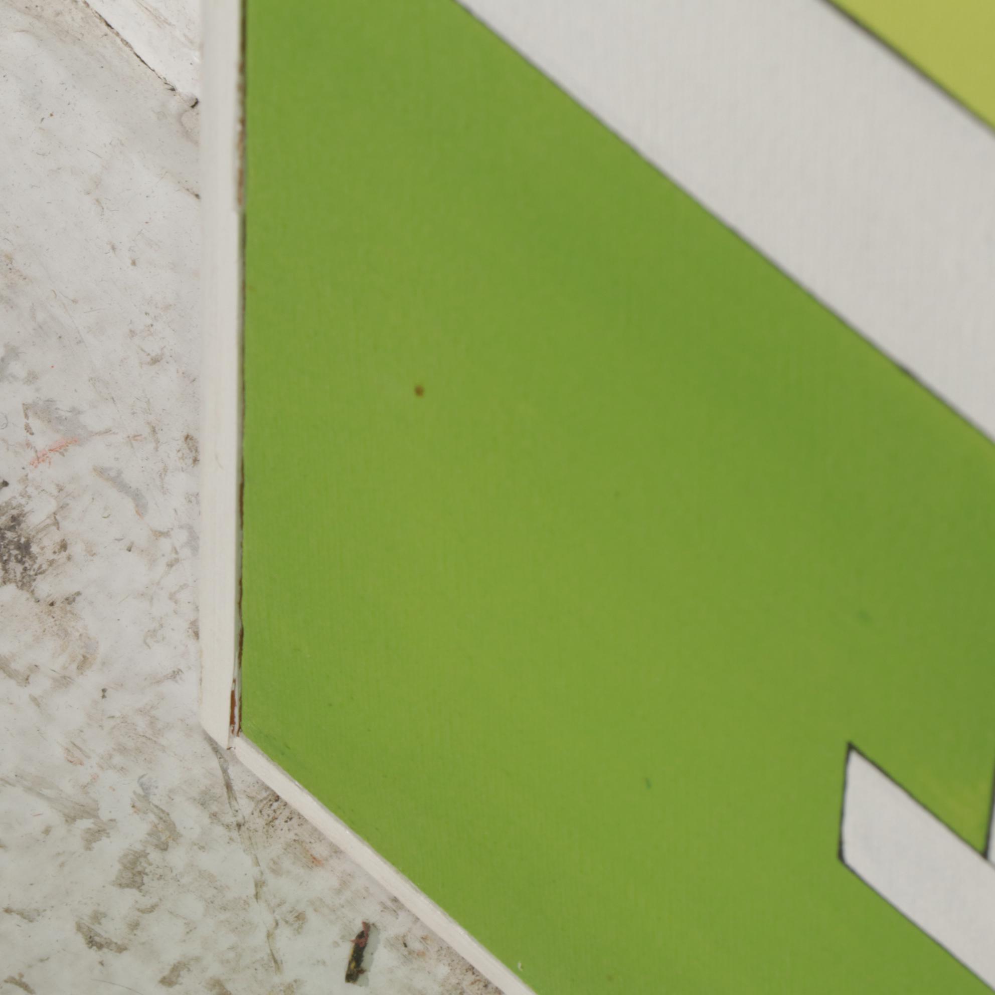 Carol Raab Still Life Acrylic Painting of Potted Ferns and Apple, Circa 1975