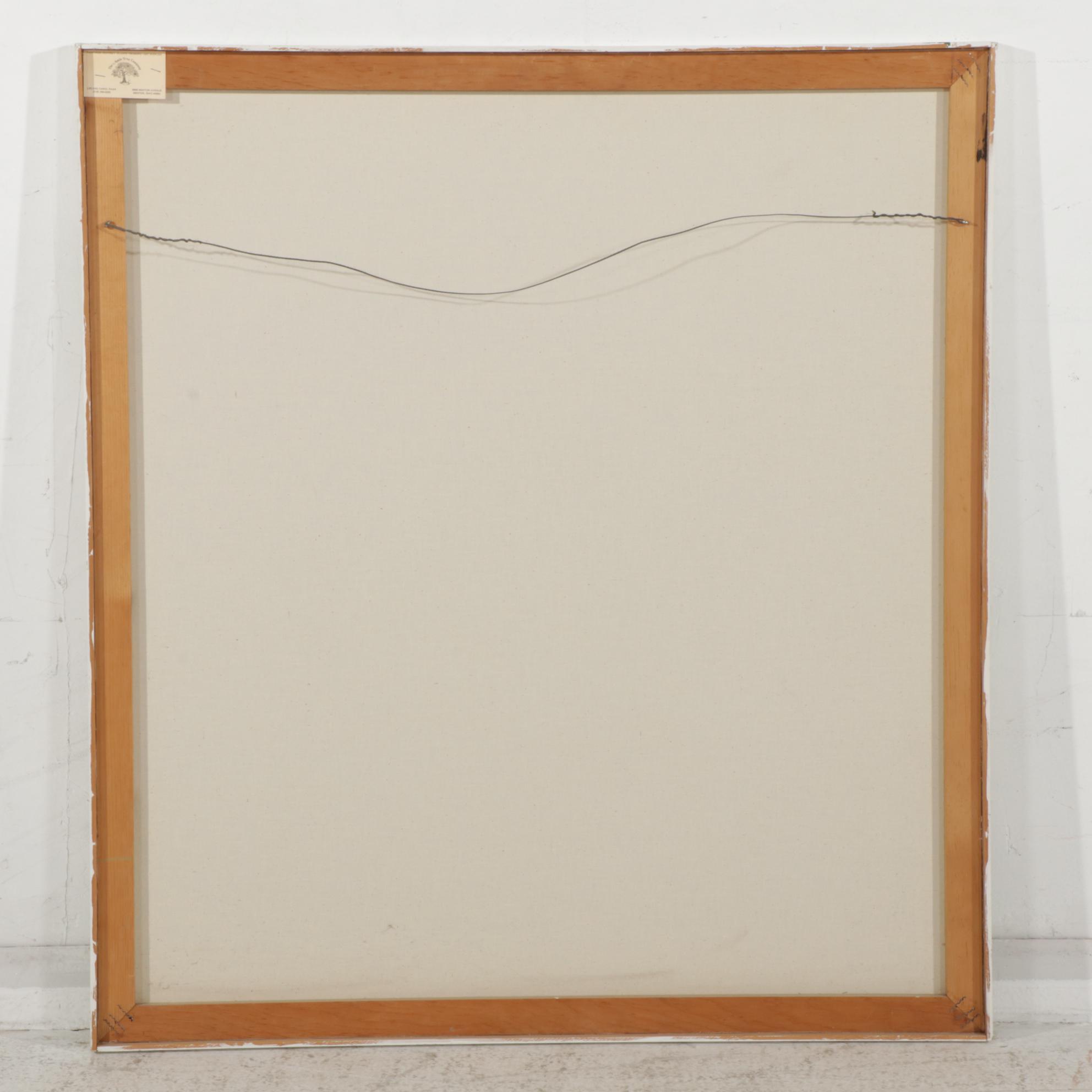 Carol Raab Still Life Acrylic Painting of Potted Ferns and Apple, Circa 1975