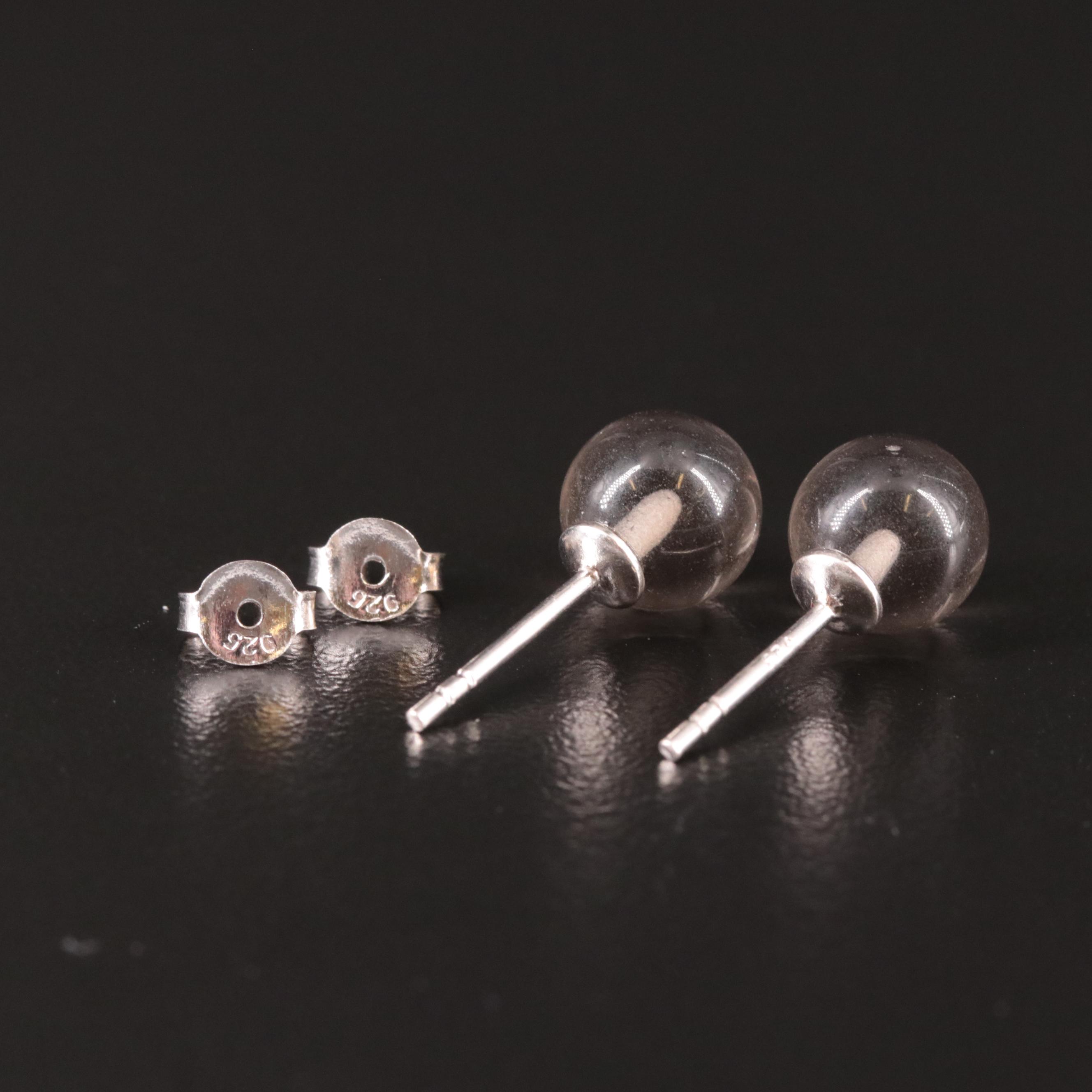 Sterling Smoky Quartz Ball Stud Earrings