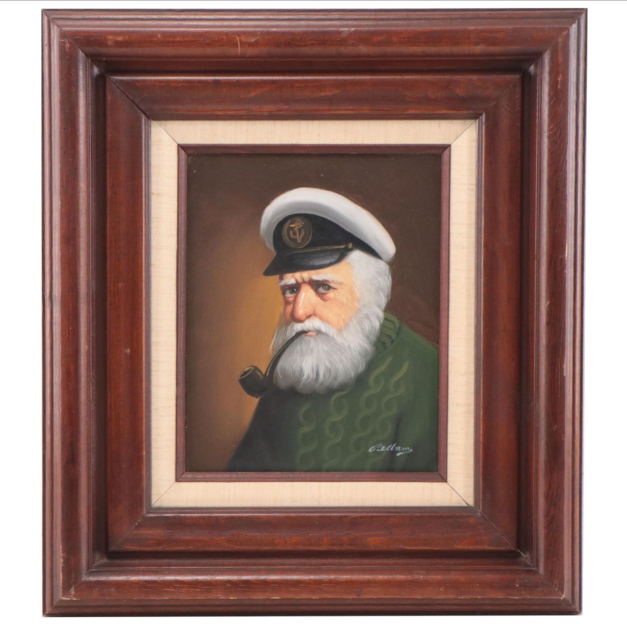 David Pelbam Oil Painting Portrait of Captain Smoking a Pipe