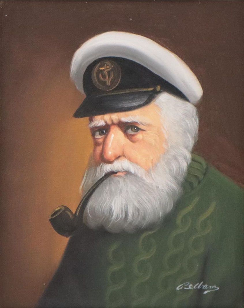 David Pelbam Oil Painting Portrait of Captain Smoking a Pipe