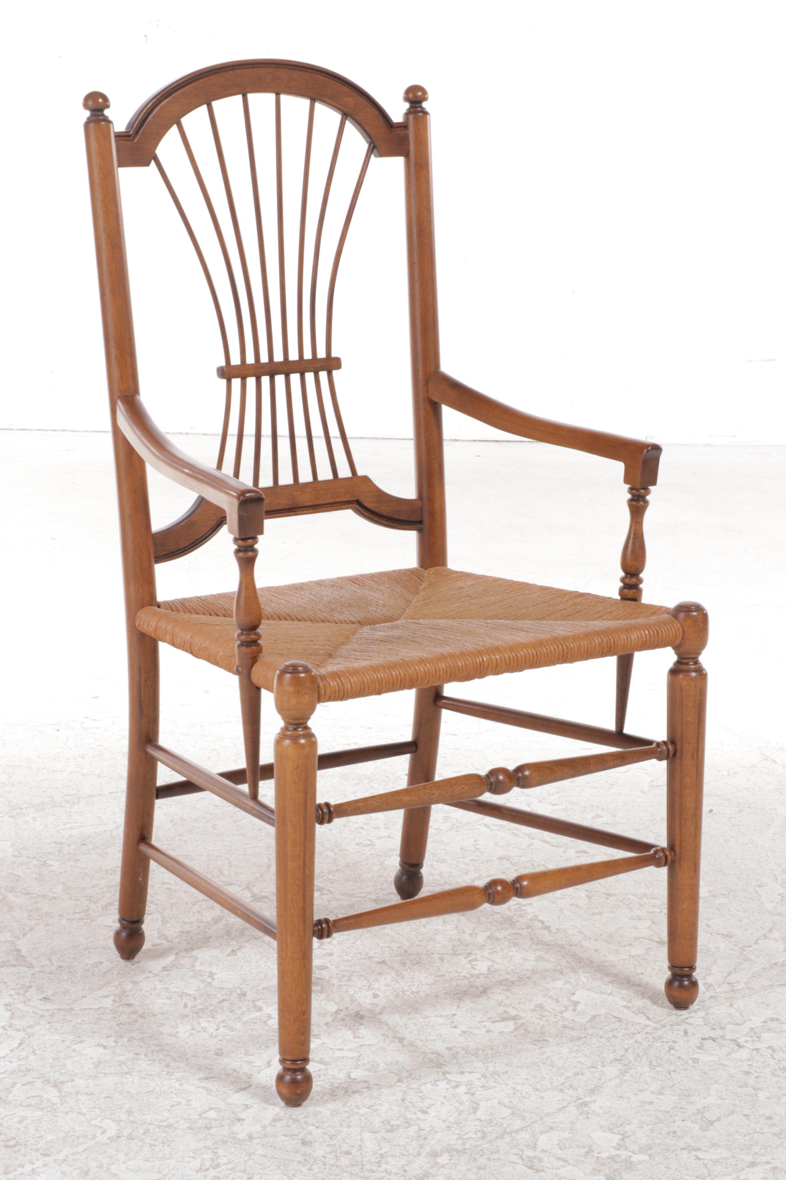Eight Ethan Allen "Country French Collection" Wheat-Back Rush Seat Dining Chairs