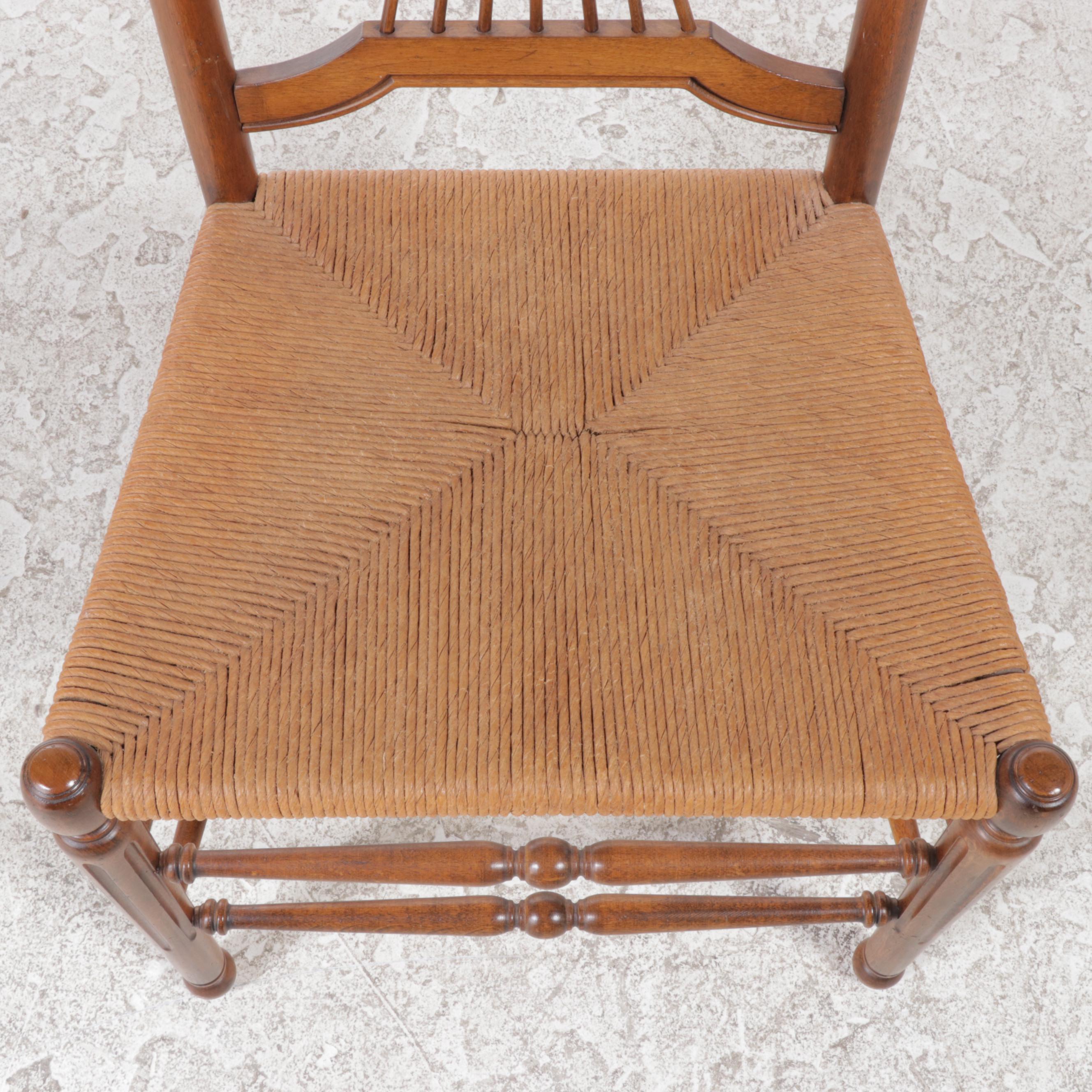 Eight Ethan Allen "Country French Collection" Wheat-Back Rush Seat Dining Chairs