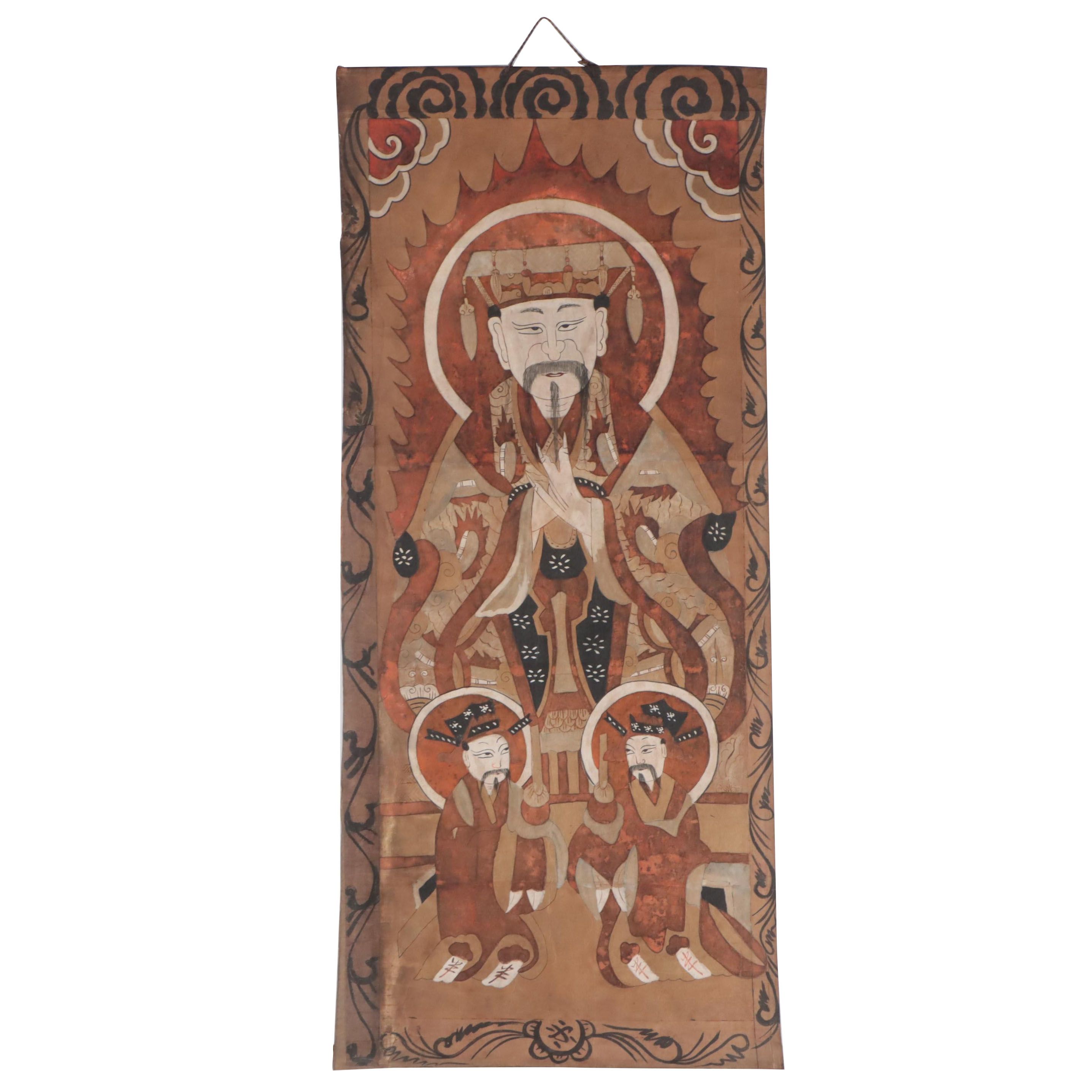 Chinese Yao Taoist Scroll Watercolor Painting of Seng Tsiou