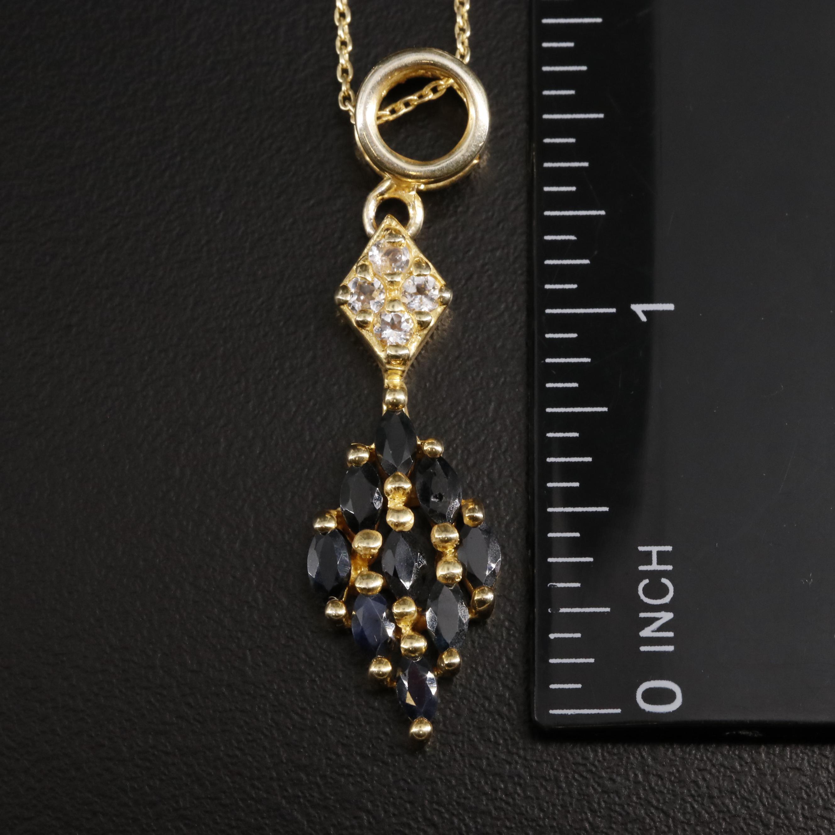 Sterling Sapphire and White Topaz Cluster Pendant Necklace