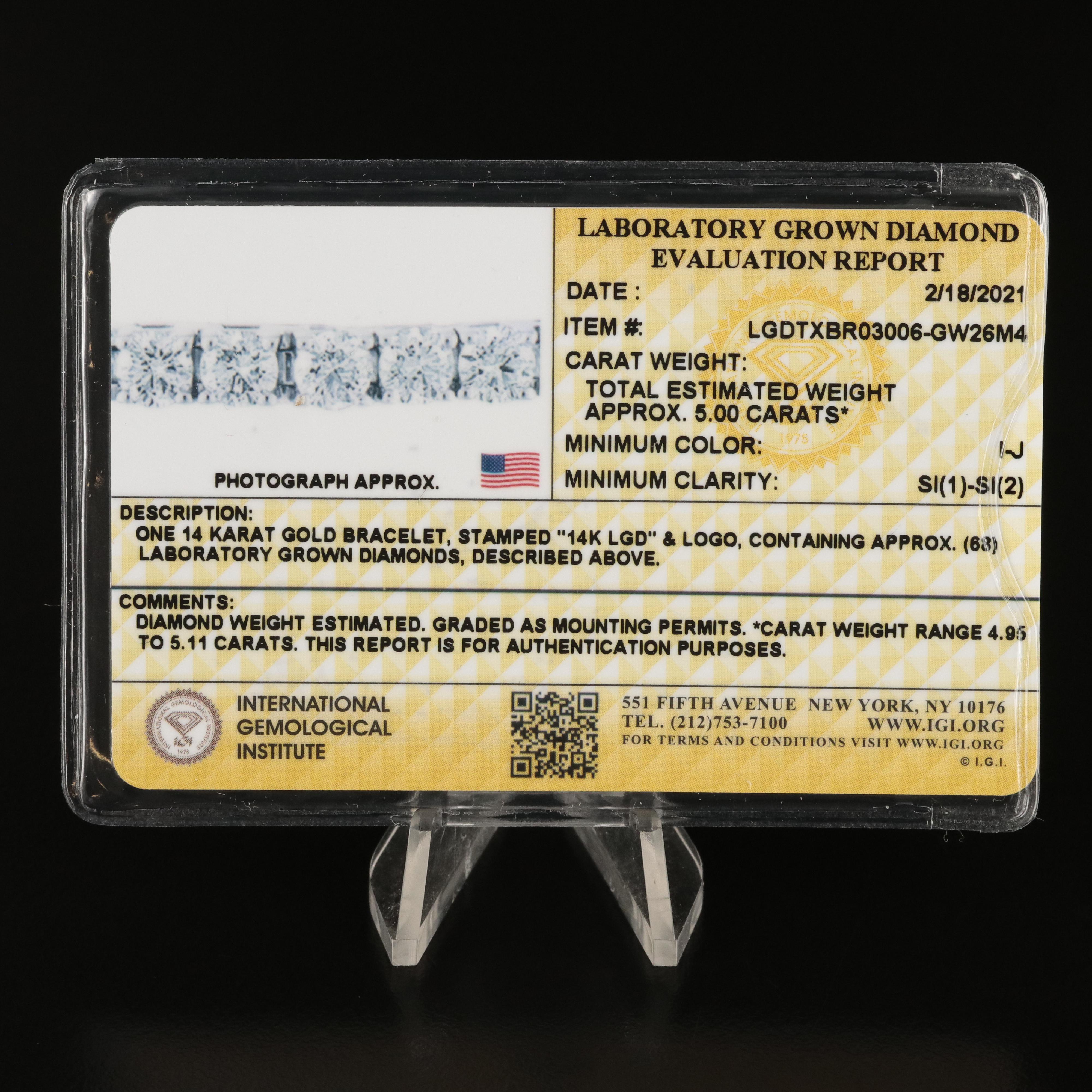 14K 5.00 CTW Lab Grown Diamond Bracelet with IGI Report