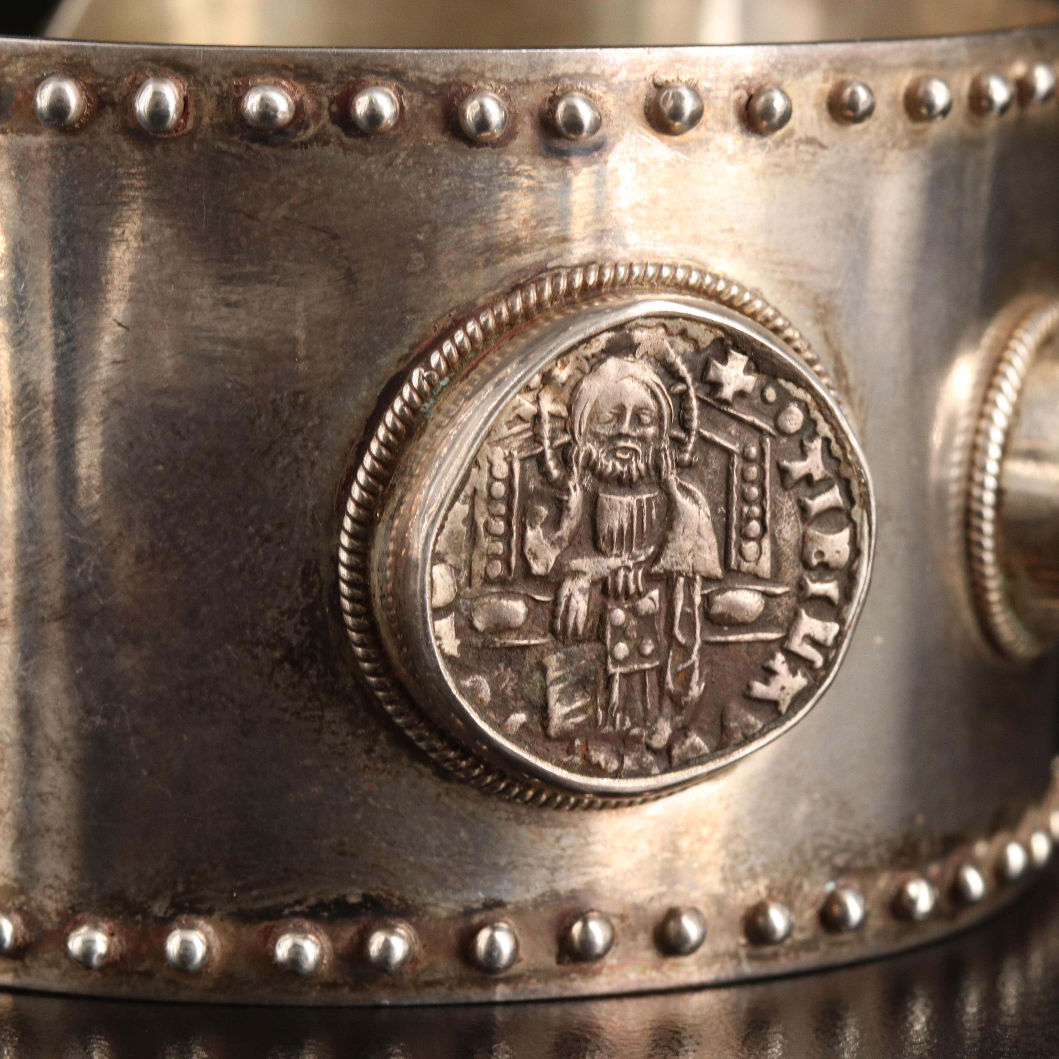 Sterling Sapphire and Carnelian Cuff with Reproduction Venetian Grosso Coin