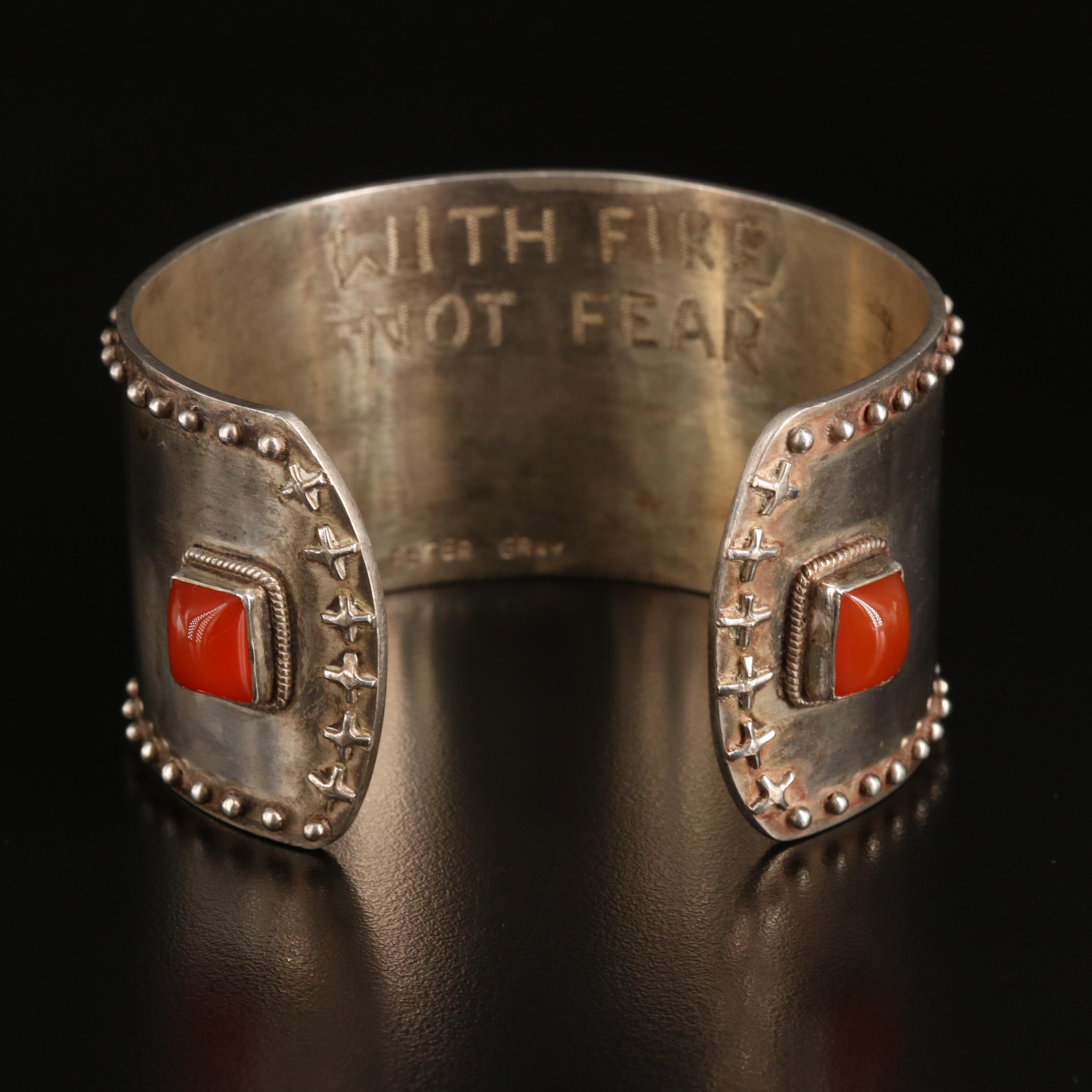 Sterling Sapphire and Carnelian Cuff with Reproduction Venetian Grosso Coin
