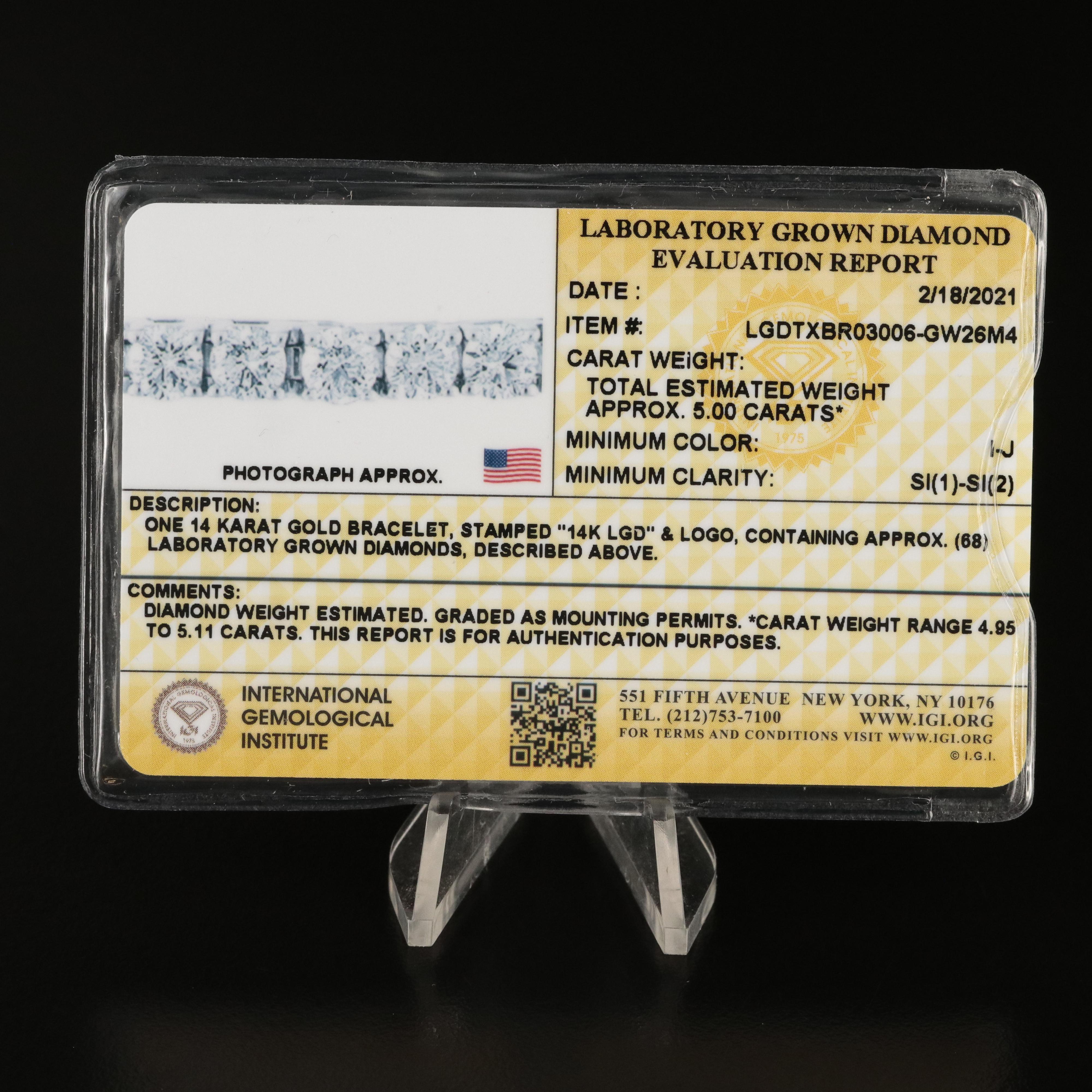 14K 5.00 CTW Lab Grown Diamond Bracelet with IGI Report