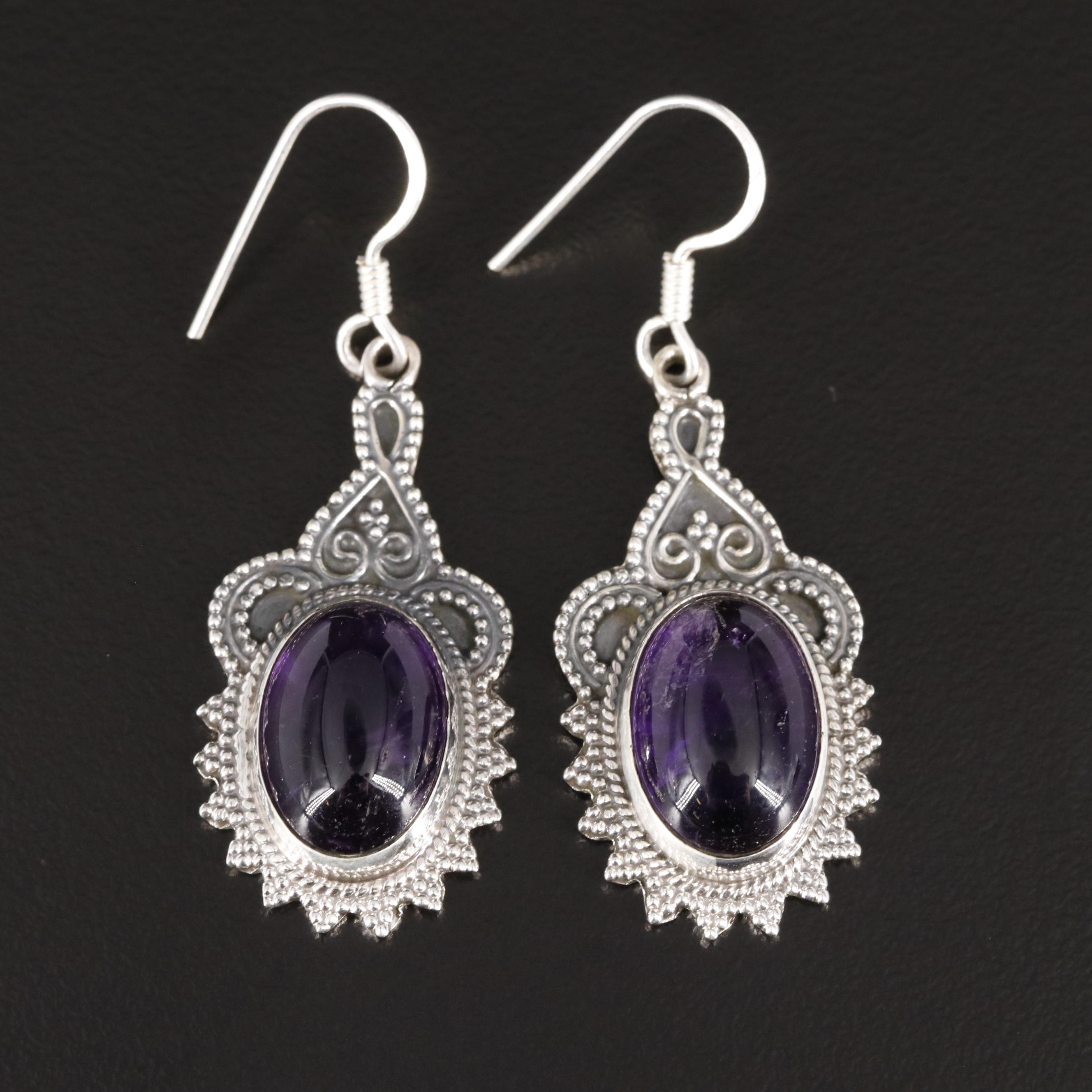 Sterling Amethyst Oval Dangle Earrings