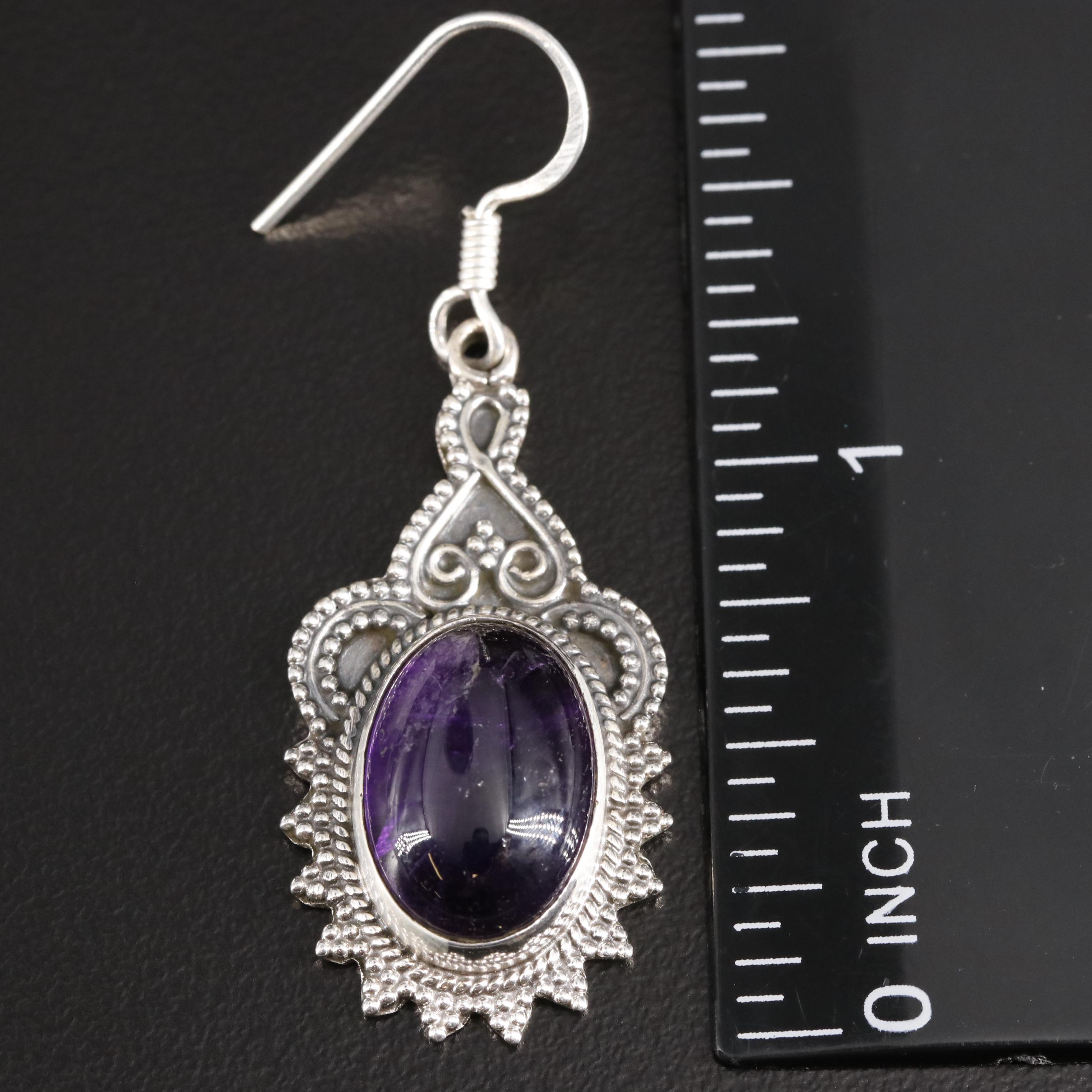Sterling Amethyst Oval Dangle Earrings